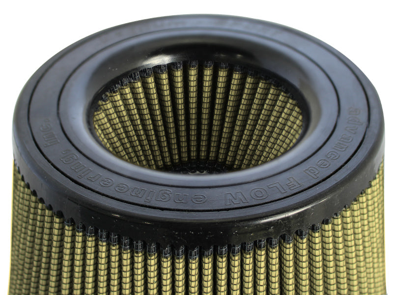 afe Magnum FORCE replacement air filter with a cylindrical design, featuring a black rubber base and a textured filter surface.