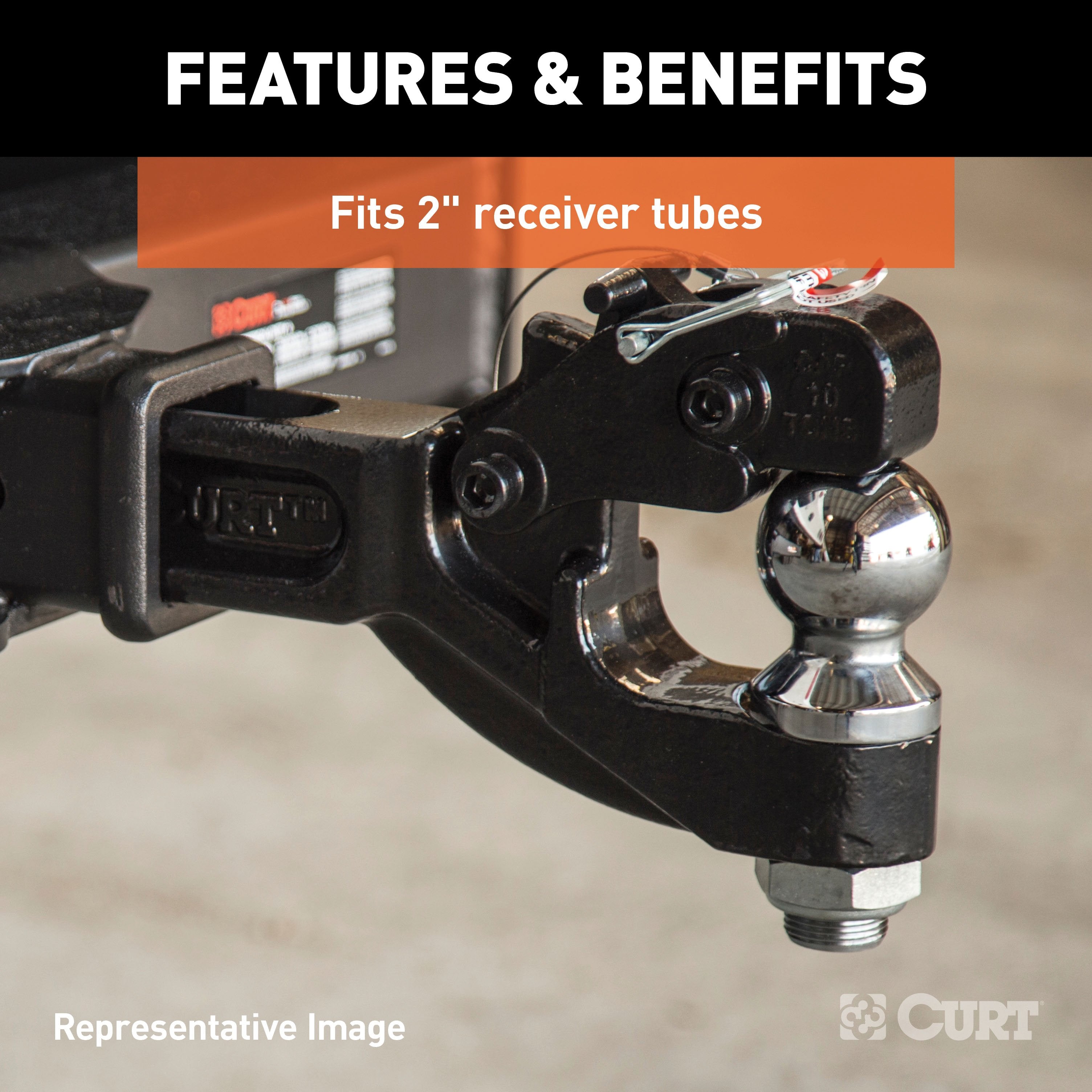CURT Pintle Hitch with 2-Inch Trailer Ball, Fits 2-Inch Receiver, 16,000 lbs, 15-1/4-Inch Length Model 48007