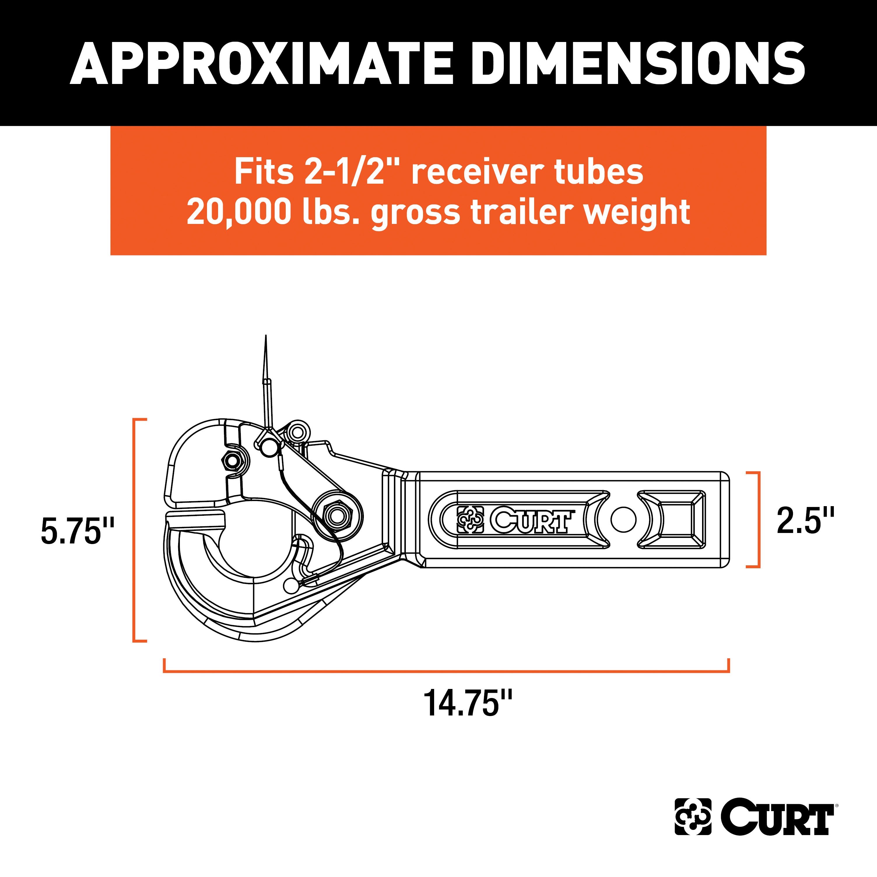 CURT Pintle Hook Hitch for 2-1/2-Inch Receiver, 20,000 lbs, Fits 2-1/2-In Lunette Ring Model 48010