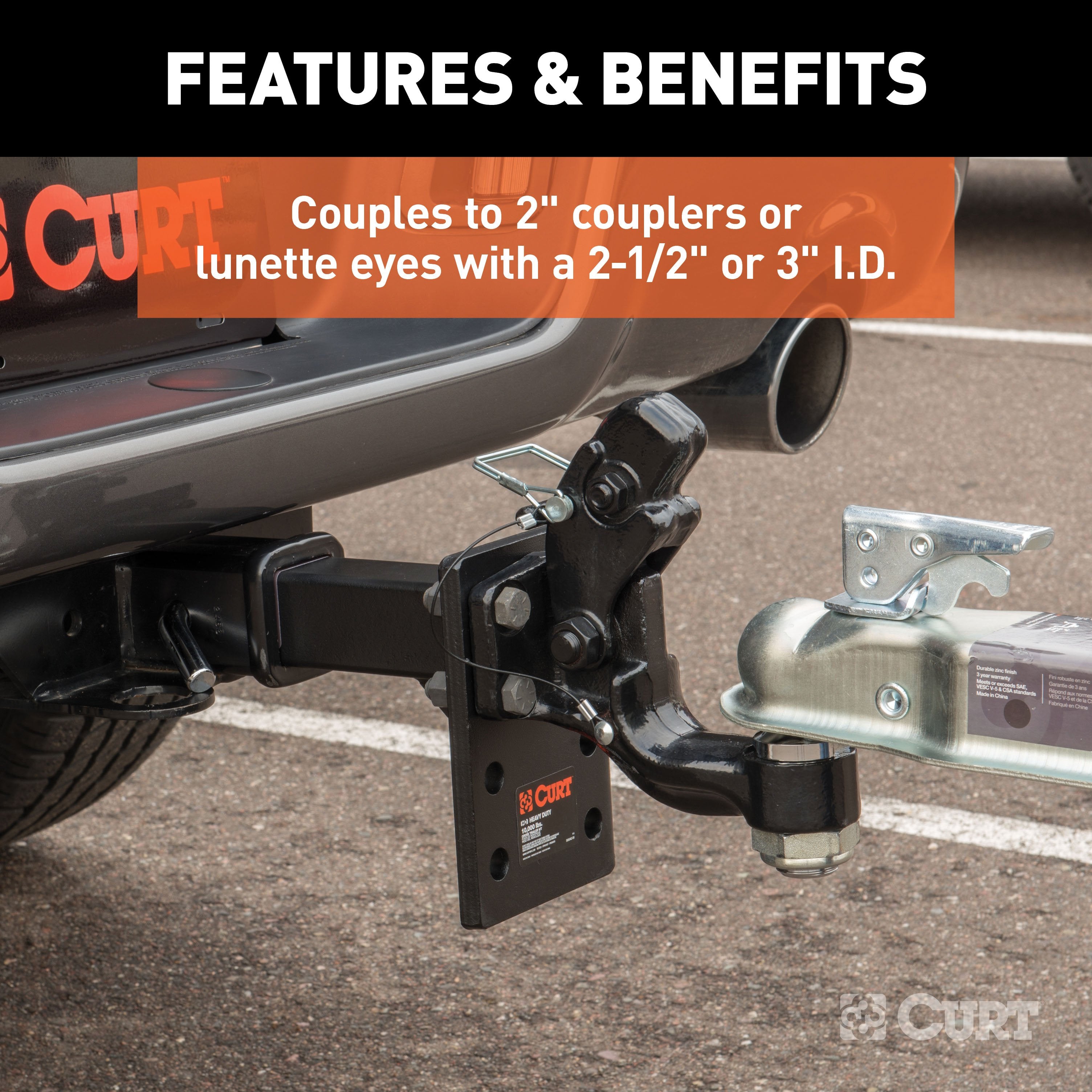 CURT Pintle Hitch with 2-Inch Trailer Ball, 16,000 lbs, Mount Required Model 48190
