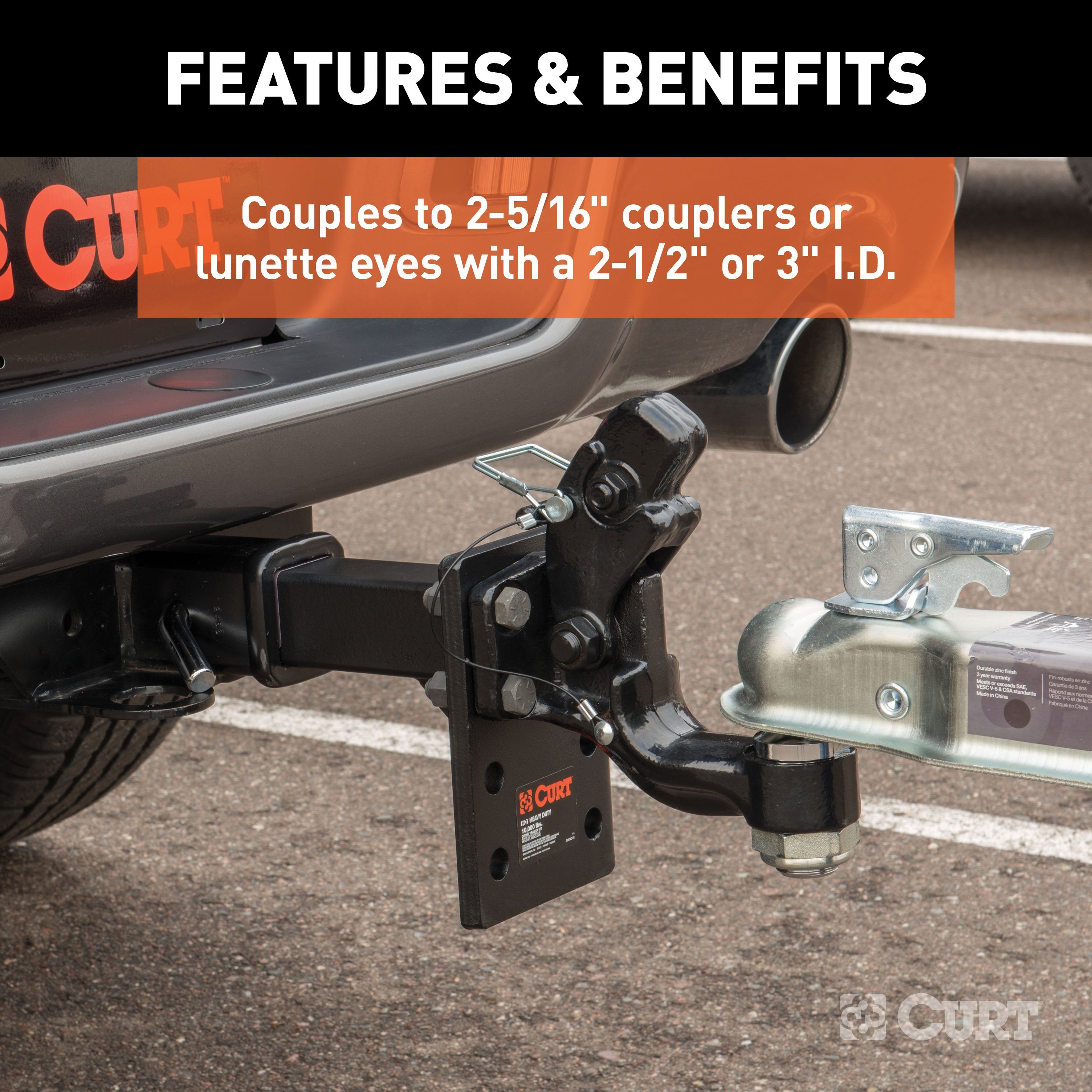CURT Pintle Hitch with 2-5/16-Inch Trailer Ball, 16,000 lbs, Mount Required Model 48200
