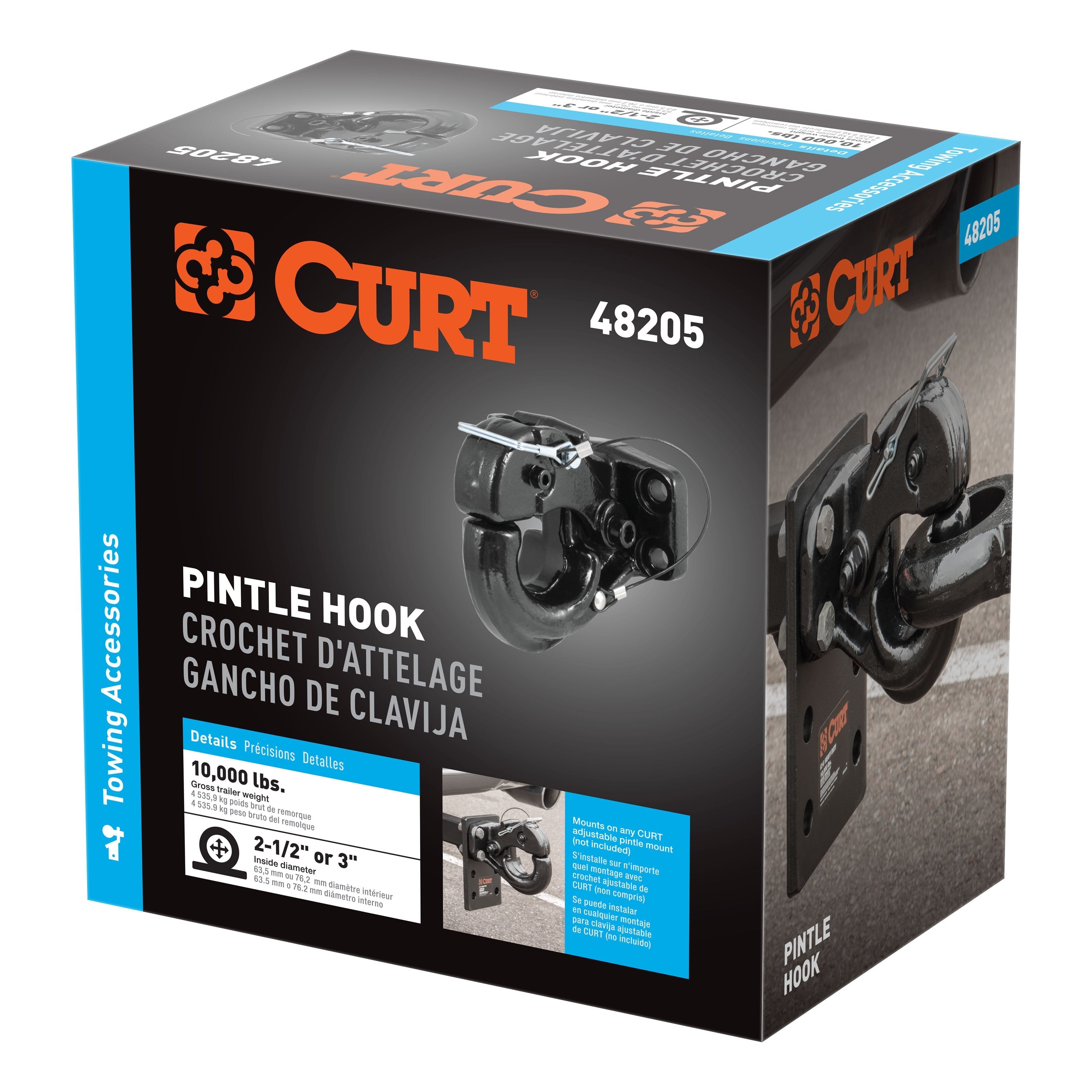 CURT Pintle Hook Hitch 10,000 lbs, Fits 2-1/2 to 3-Inch Lunette Ring, Mount Required Model 48205