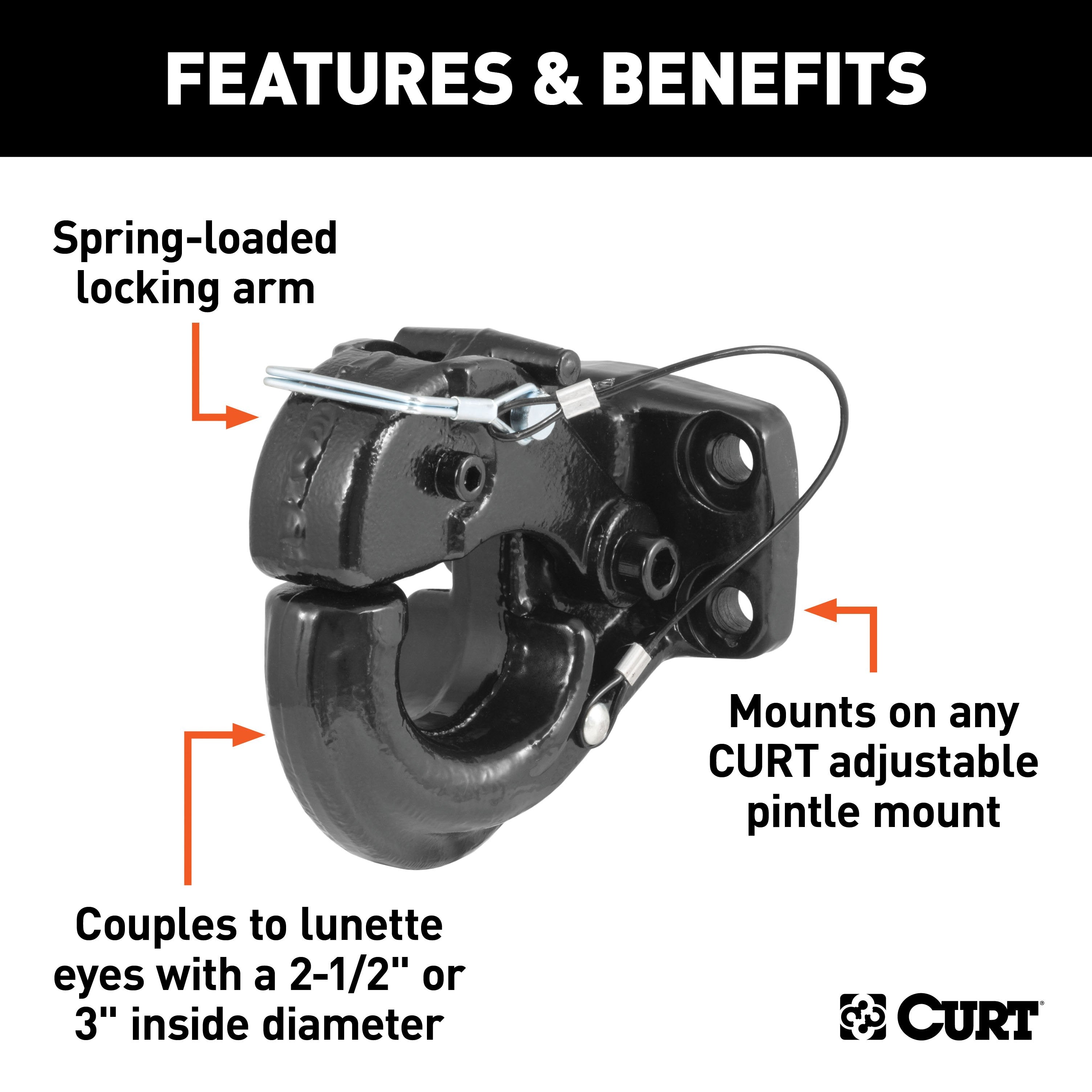 CURT Pintle Hook Hitch 30,000 lbs, Fits 2-1/2 to 3-Inch Lunette Ring, Mount Required Model 48215