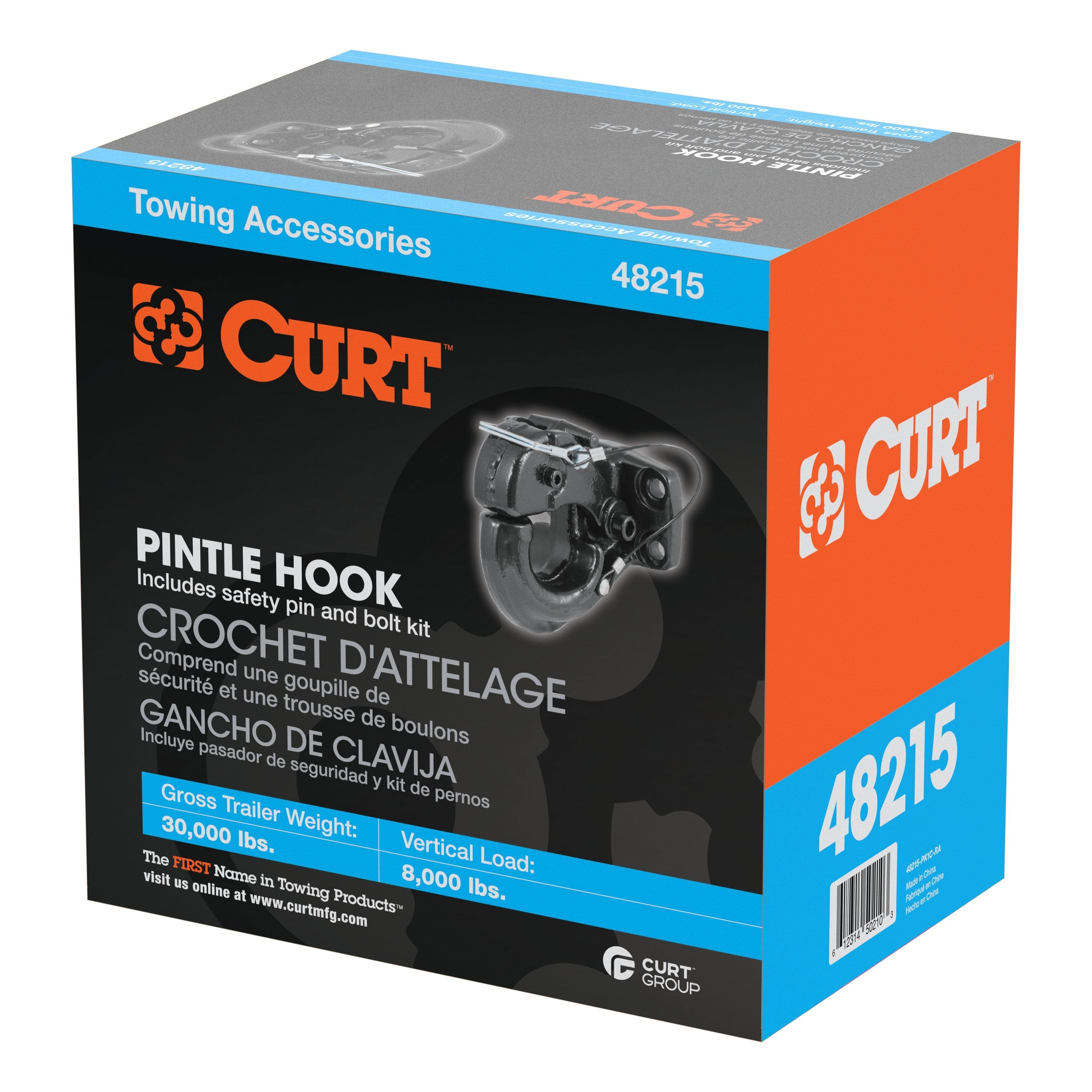 CURT Pintle Hook Hitch 30,000 lbs, Fits 2-1/2 to 3-Inch Lunette Ring, Mount Required Model 48215