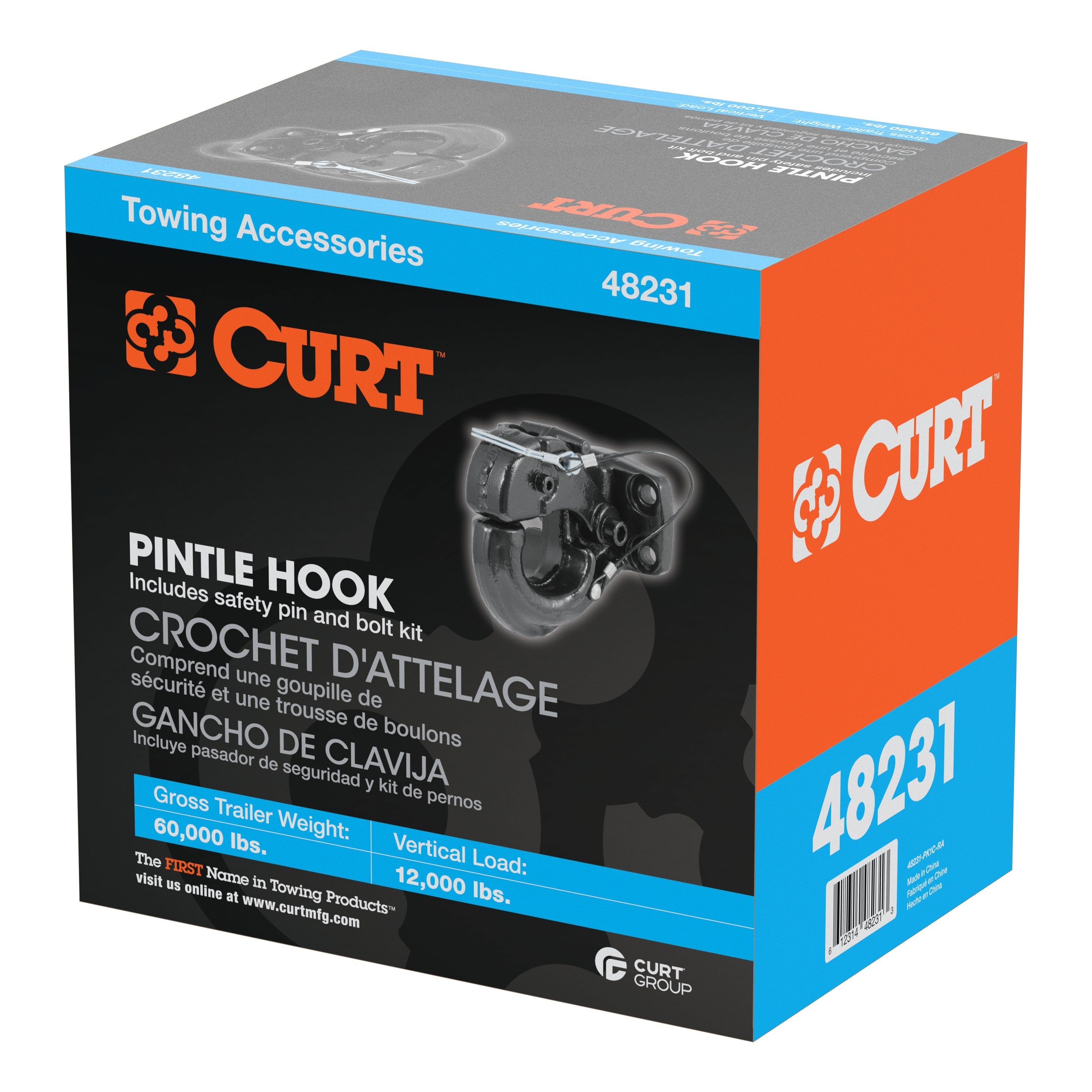 CURT Pintle Hook Hitch 60,000 lbs, Fits 2-1/2 to 3-Inch Lunette Ring, Direct Mount Only Model 48231