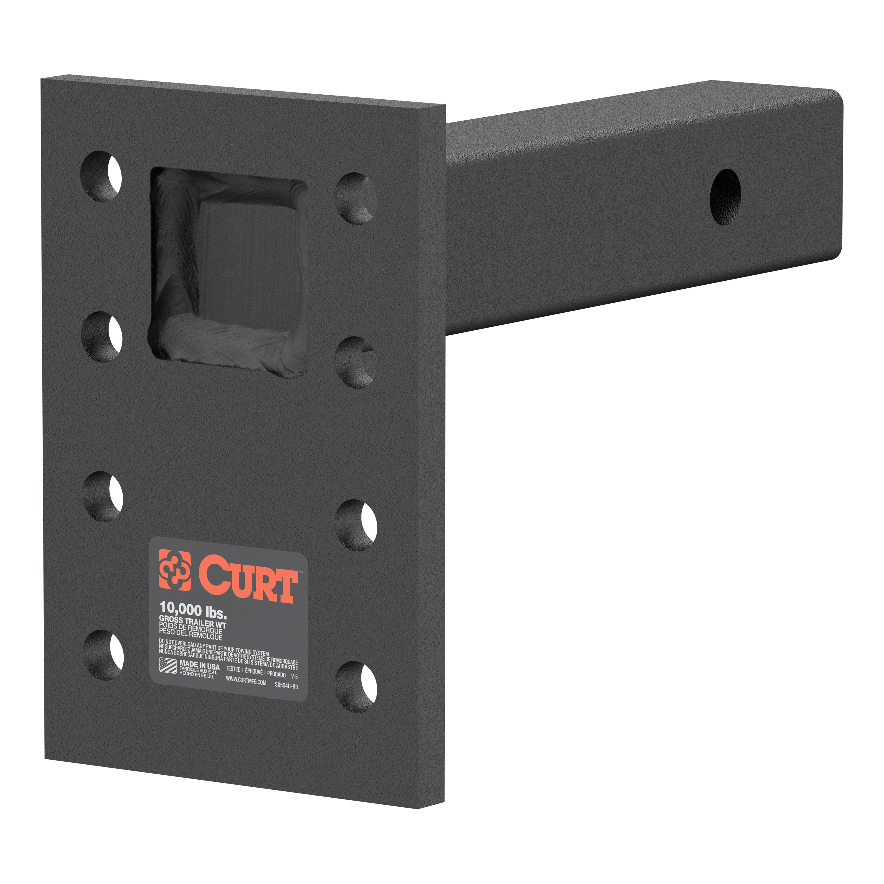 CURT Adjustable Pintle Mount for 2-Inch Hitch Receiver, 10,000 lbs, 6-1/2-Inch Drop, 8-Inch Length Model 48324