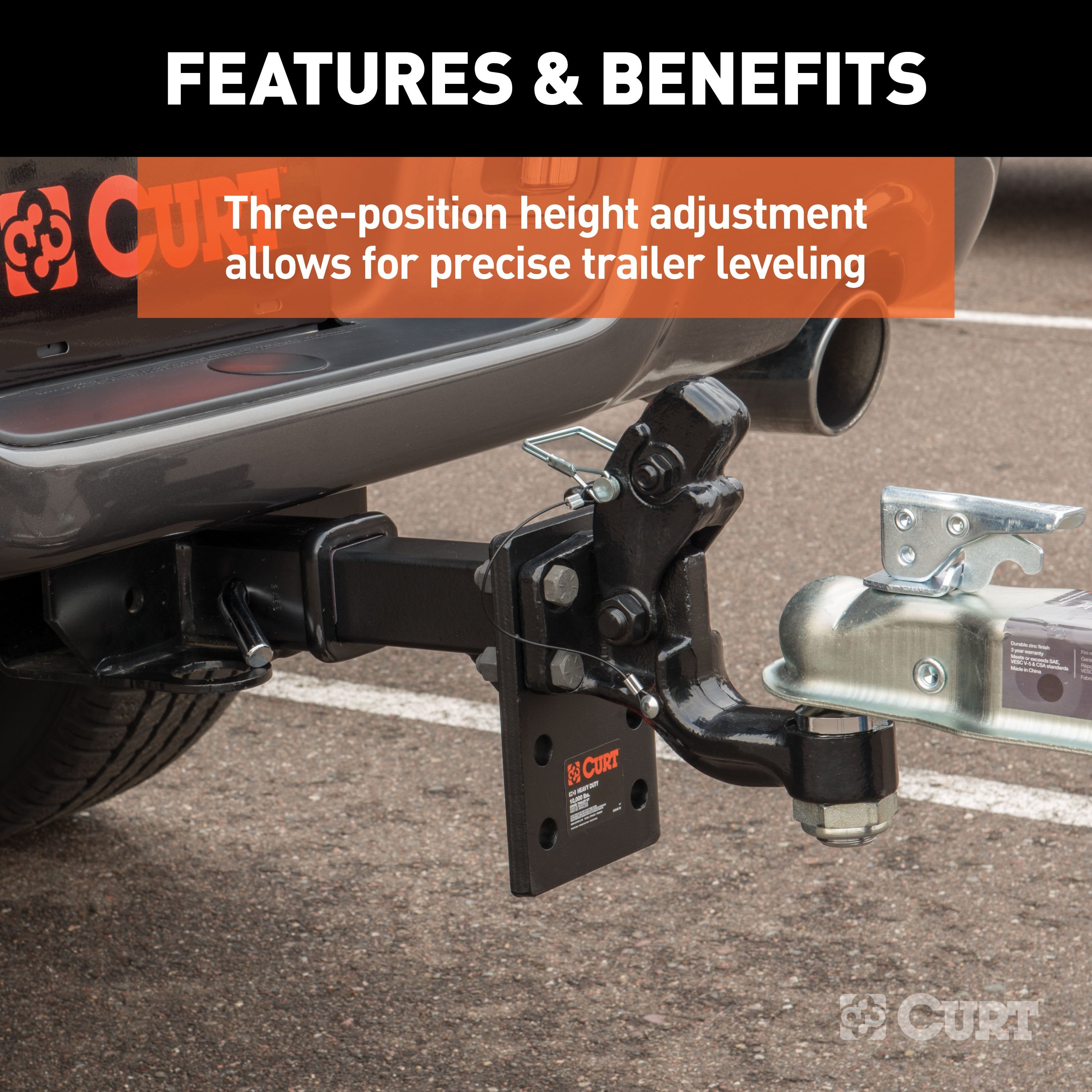 CURT Adjustable Pintle Mount for 2-Inch Hitch Receiver, 10,000 lbs, 6-1/2-Inch Drop, 8-Inch Length Model 48324