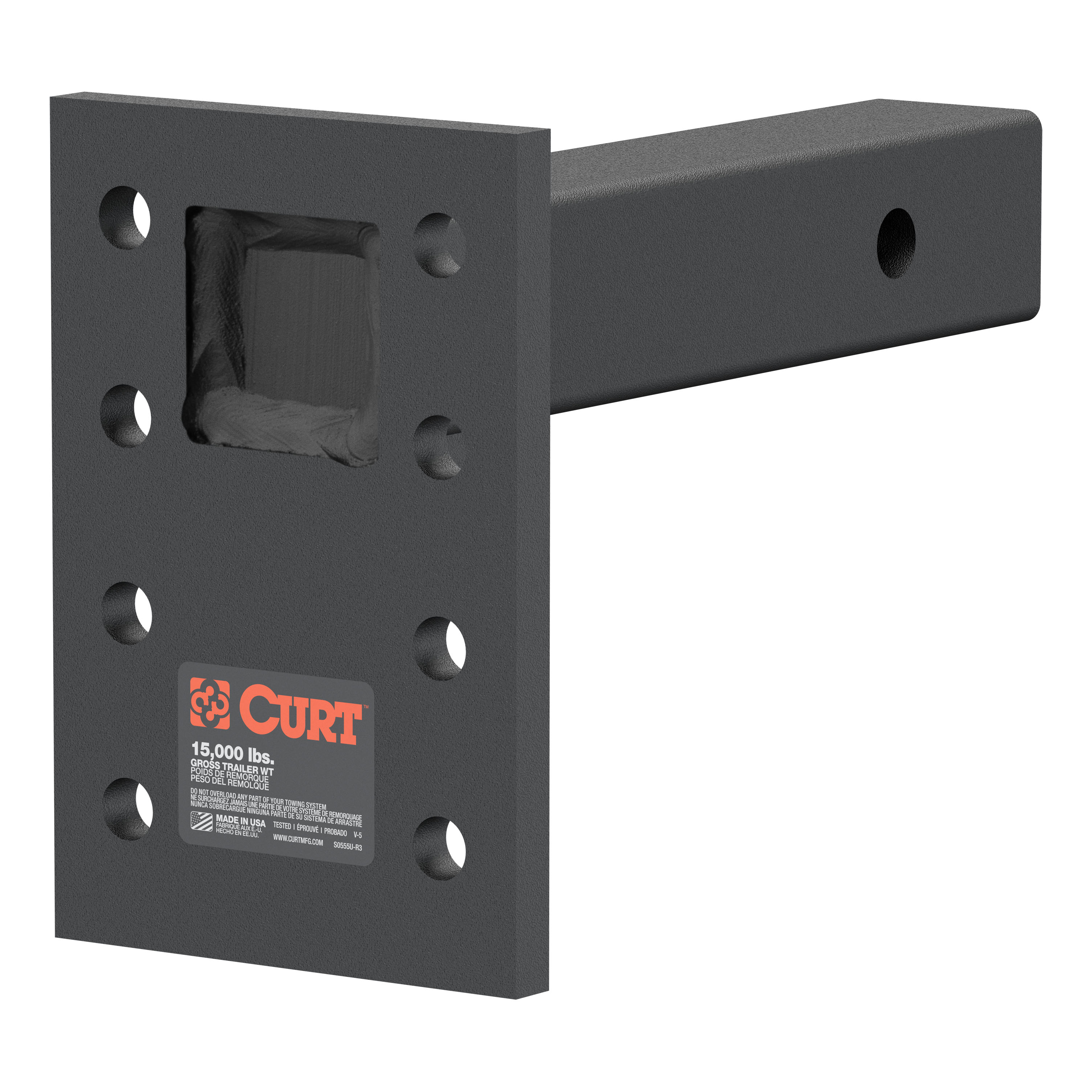 CURT Adjustable Pintle Mount for 2-Inch Hitch Receiver, 15,000 lbs, 6-1/2-Inch Drop, 8-Inch Length Model 48325