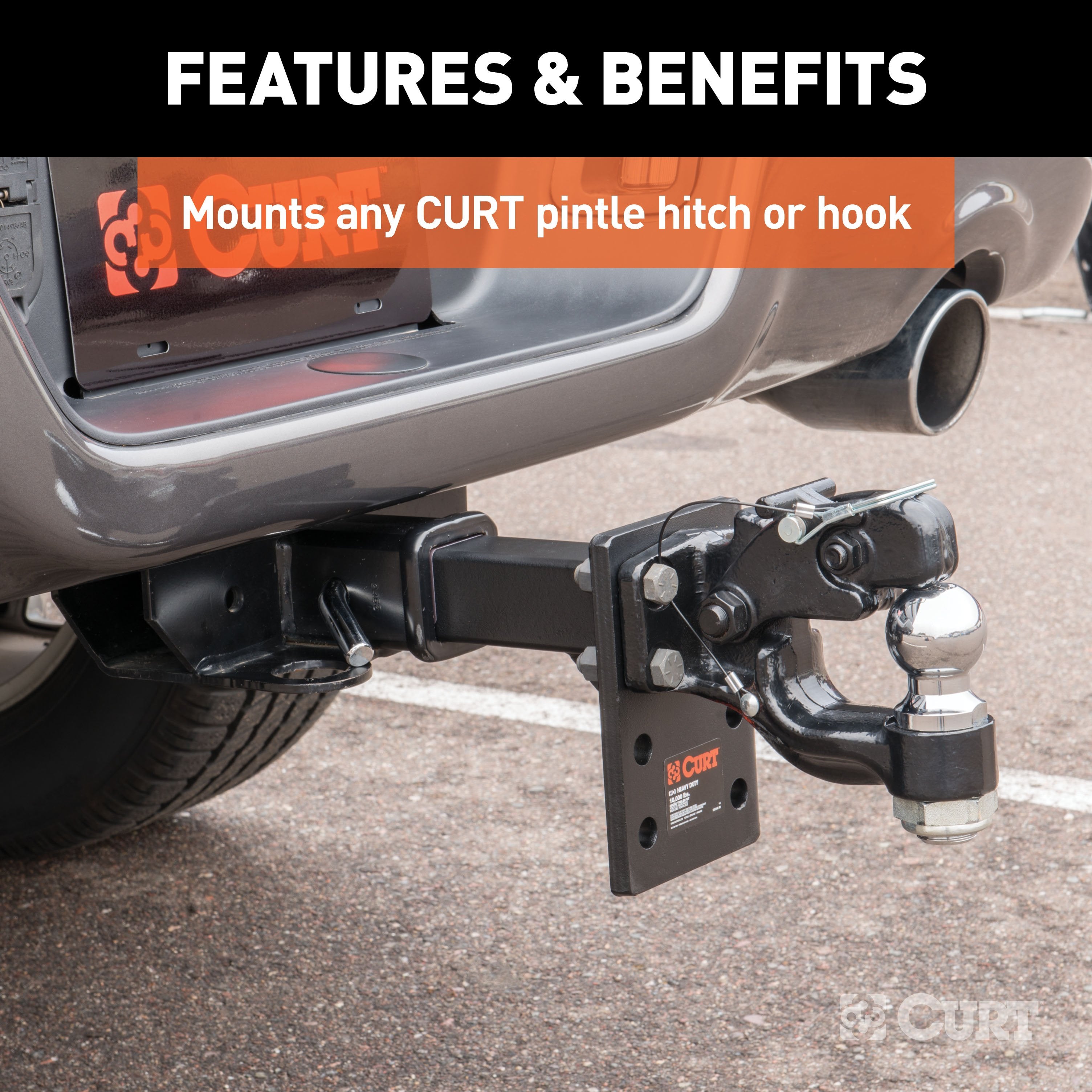 CURT Adjustable Pintle Mount for 2-Inch Hitch Receiver, 15,000 lbs, 6-1/2-Inch Drop, 6-Inch Length Model 48328