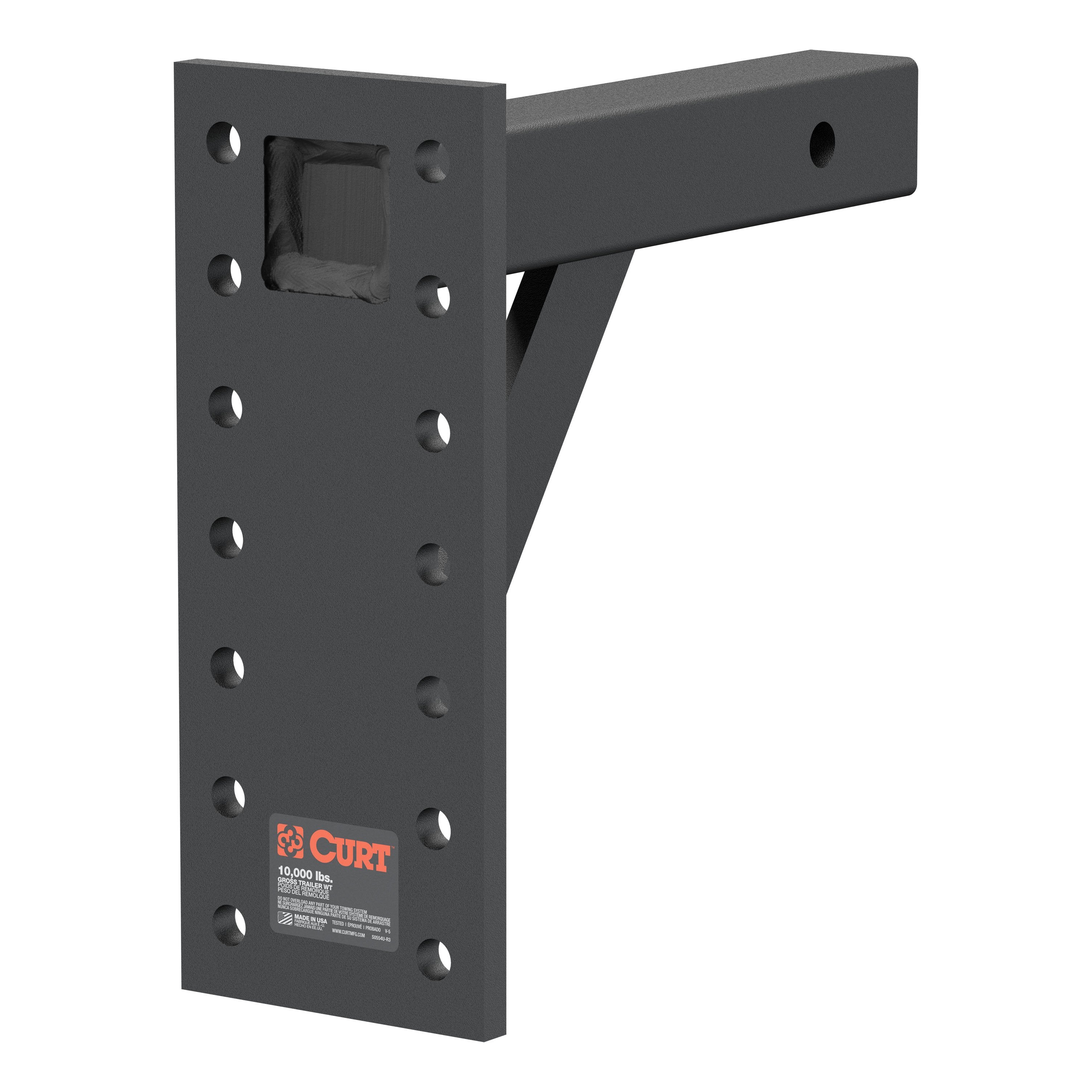 CURT Adjustable Pintle Mount for 2-Inch Hitch Receiver, 10,000 lbs, 11-1/2-Inch Drop, 10-Inch Length Model 48341