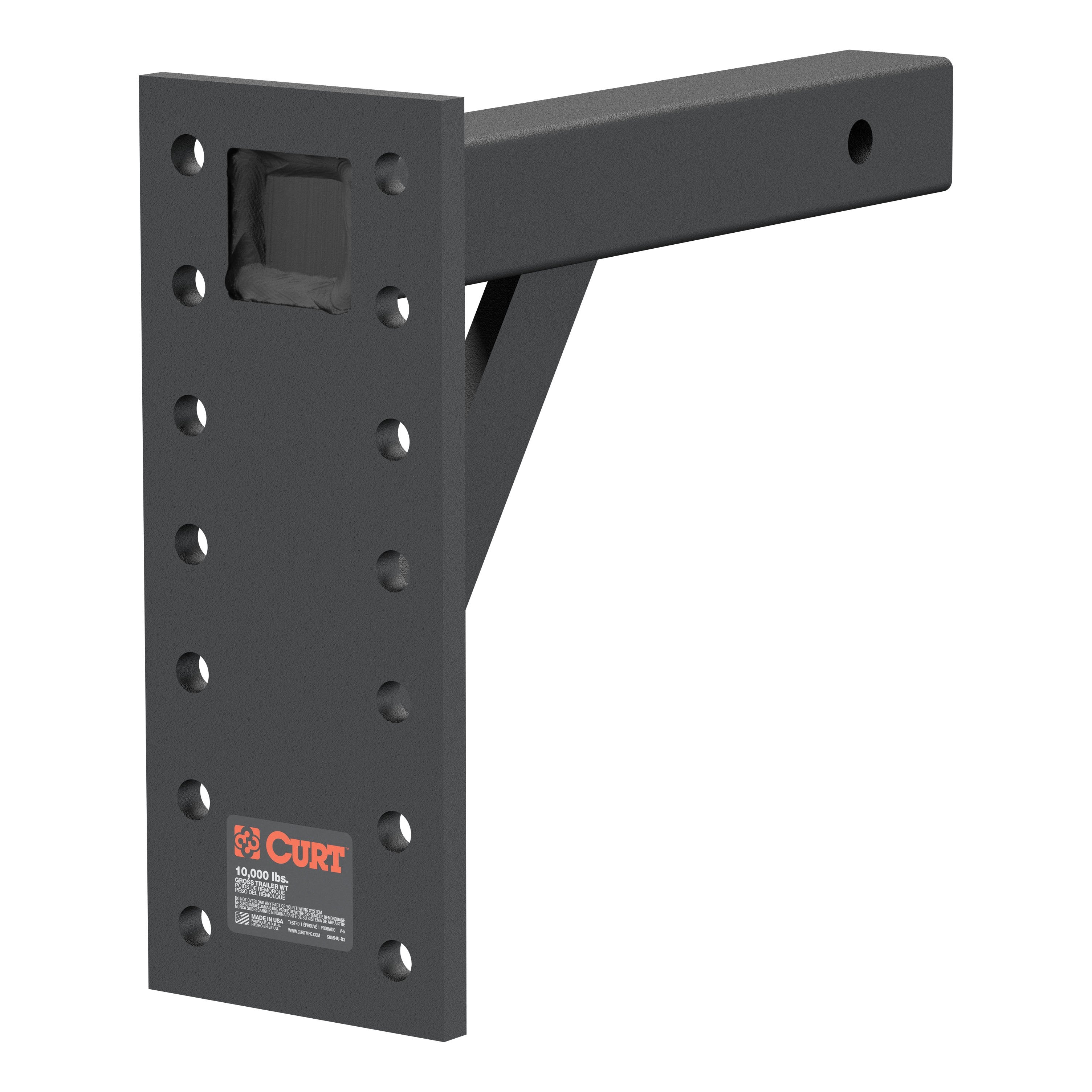 CURT Adjustable Pintle Mount for 2-Inch Hitch Receiver, 10,000 lbs, 11-1/2-Inch Drop, 12-Inch Length Model 48342