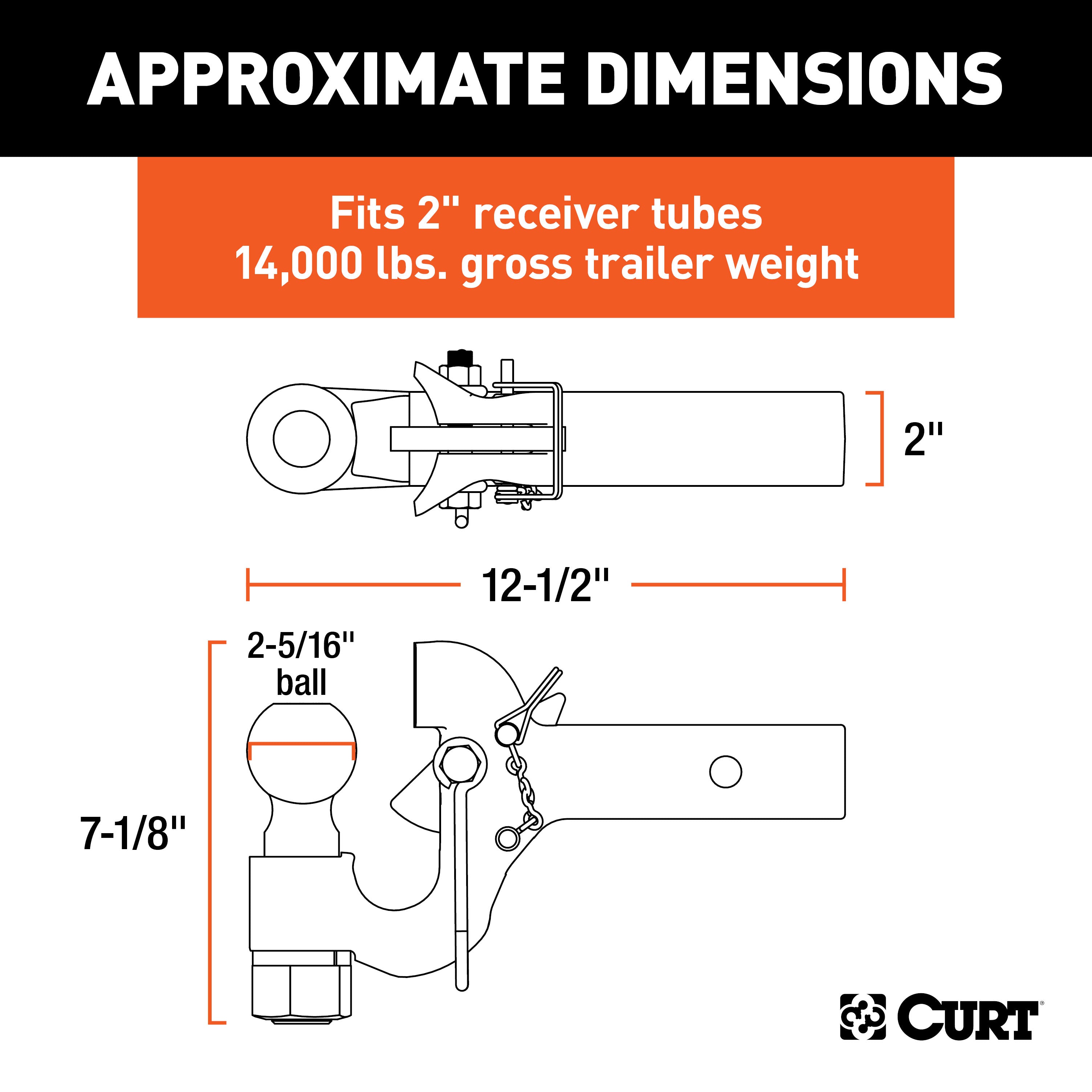 CURT SecureLatch Receiver-Mount 2-5/16-Inch Ball and Pintle Hitch Combination, 2-In Shank, 14,000 Pounds Model 48406