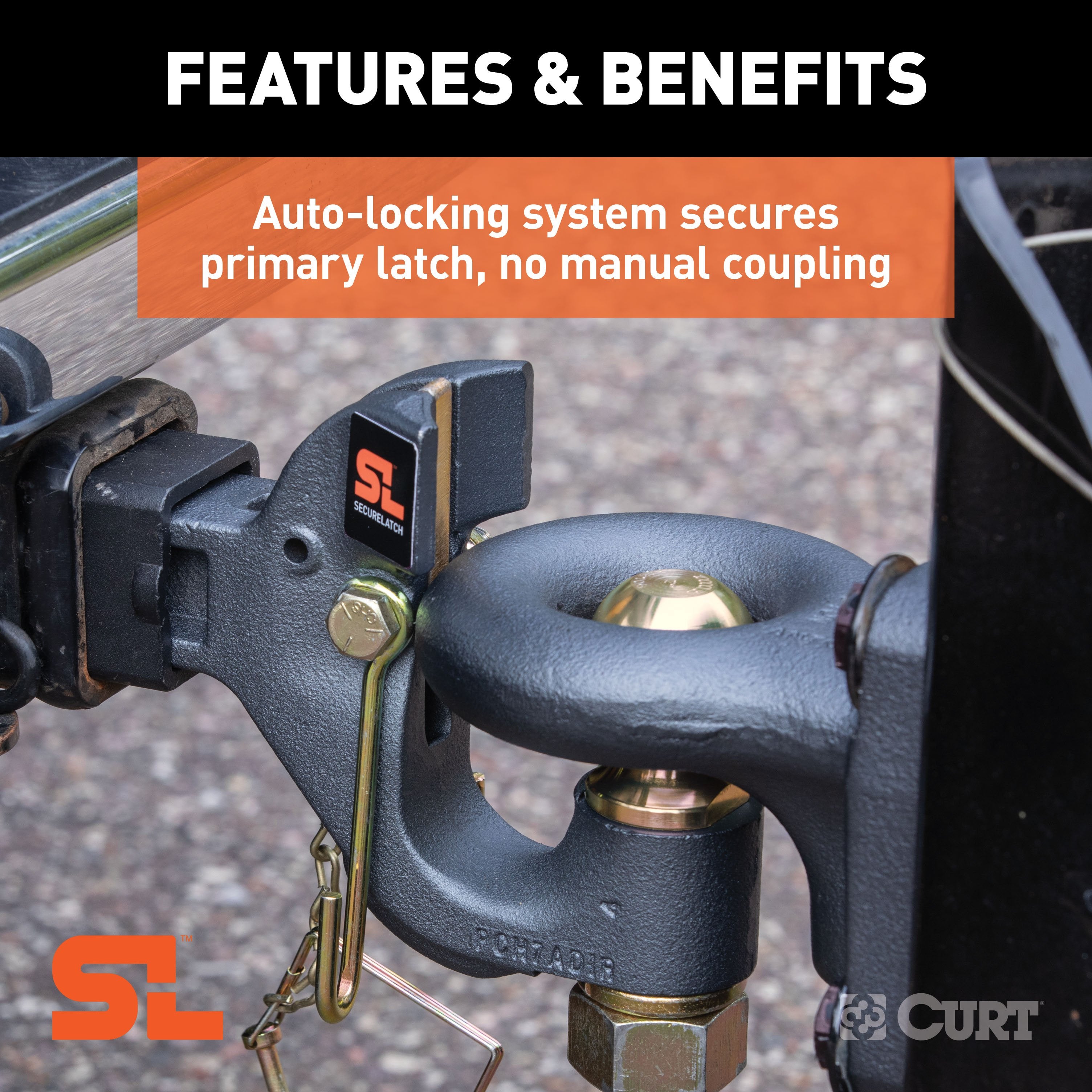 CURT SecureLatch Receiver-Mount 2-Inch Ball and Pintle Hitch Combination, 2-In Shank, 14,000 Pounds Model 48407