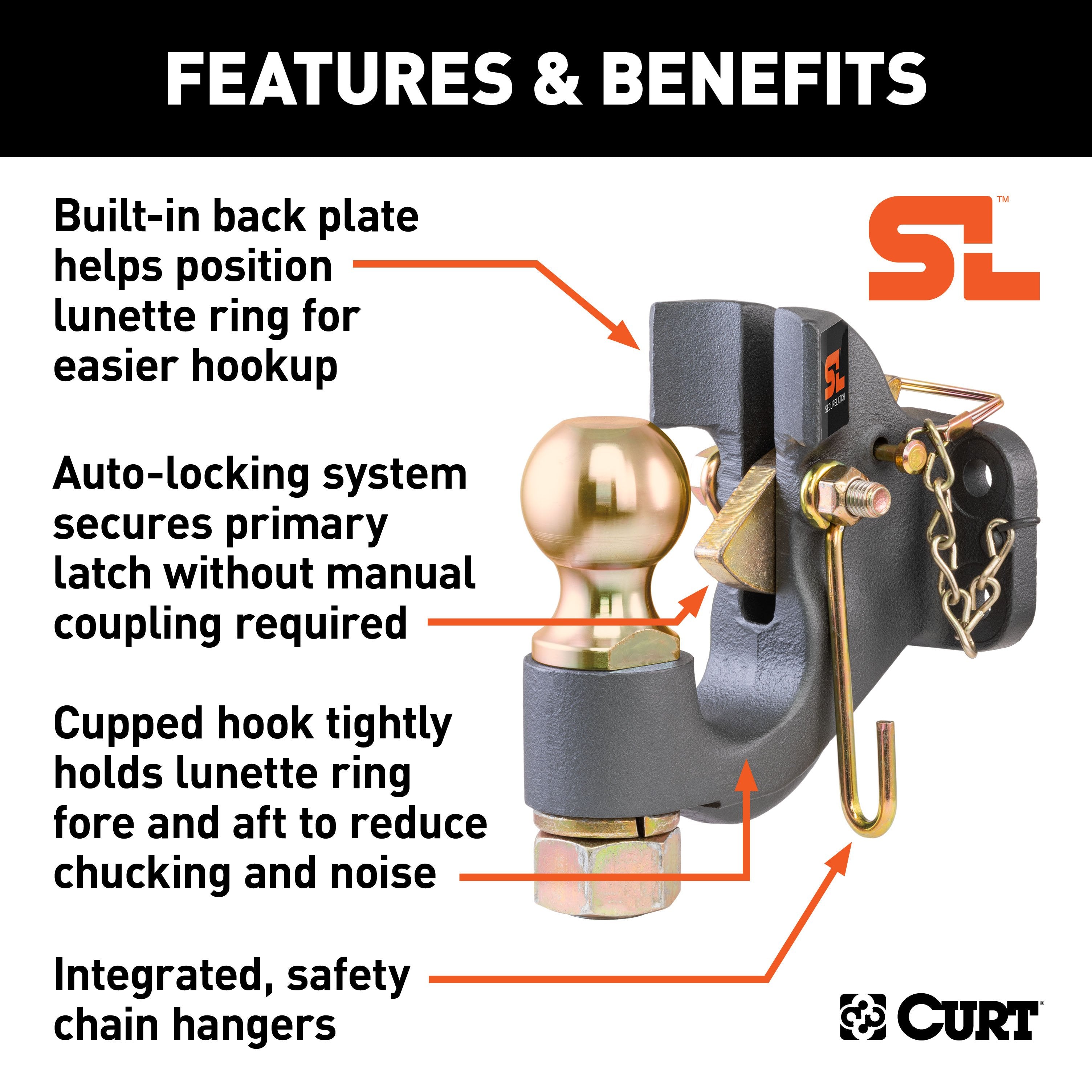 CURT SecureLatch 2-5/16-Inch Ball and Pintle Hitch Hook Combination, 20,000 Pounds, Mount Required Model 48410