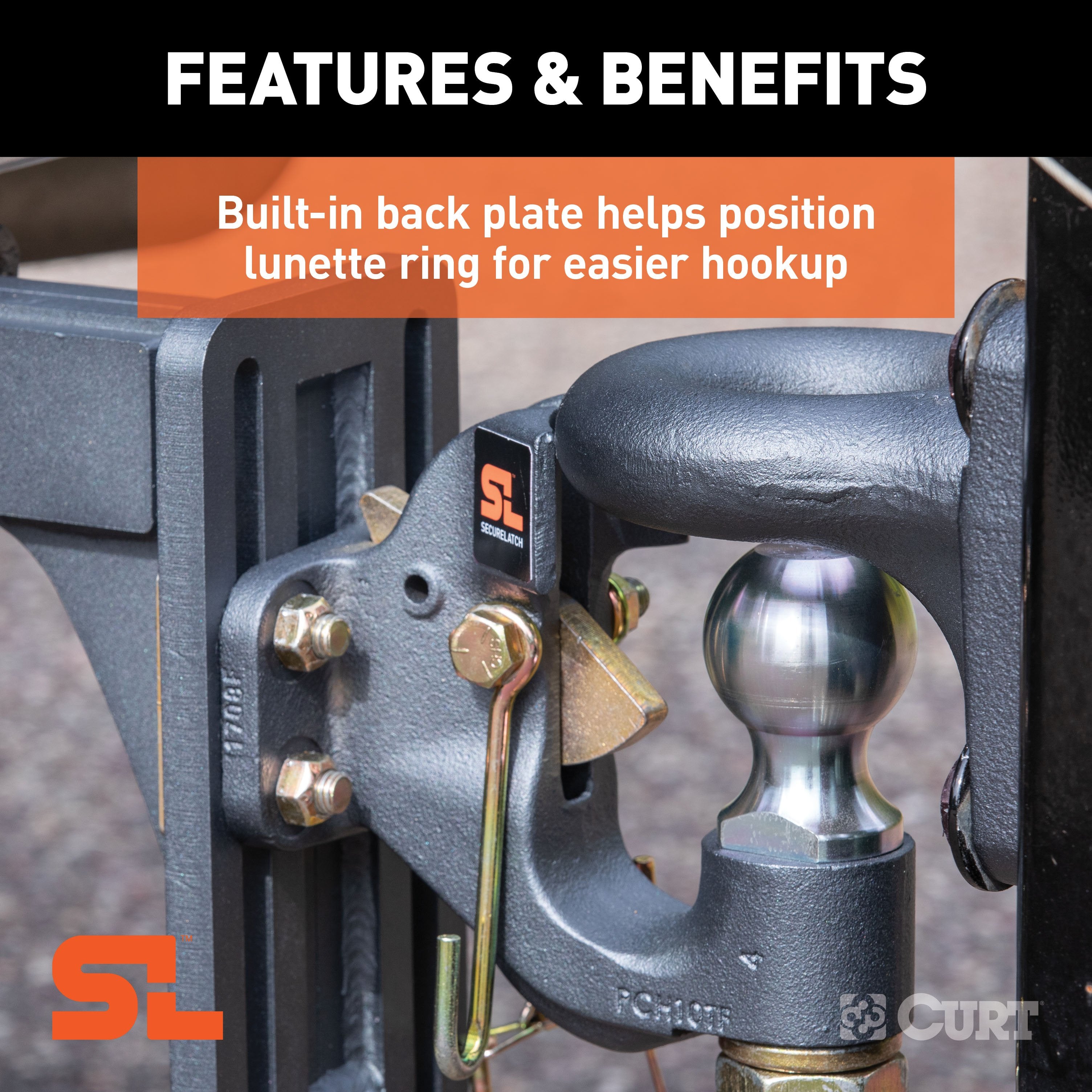 CURT SecureLatch 2-5/16-Inch Ball and Pintle Hitch Hook Combination, 20,000 Pounds, Mount Required Model 48410