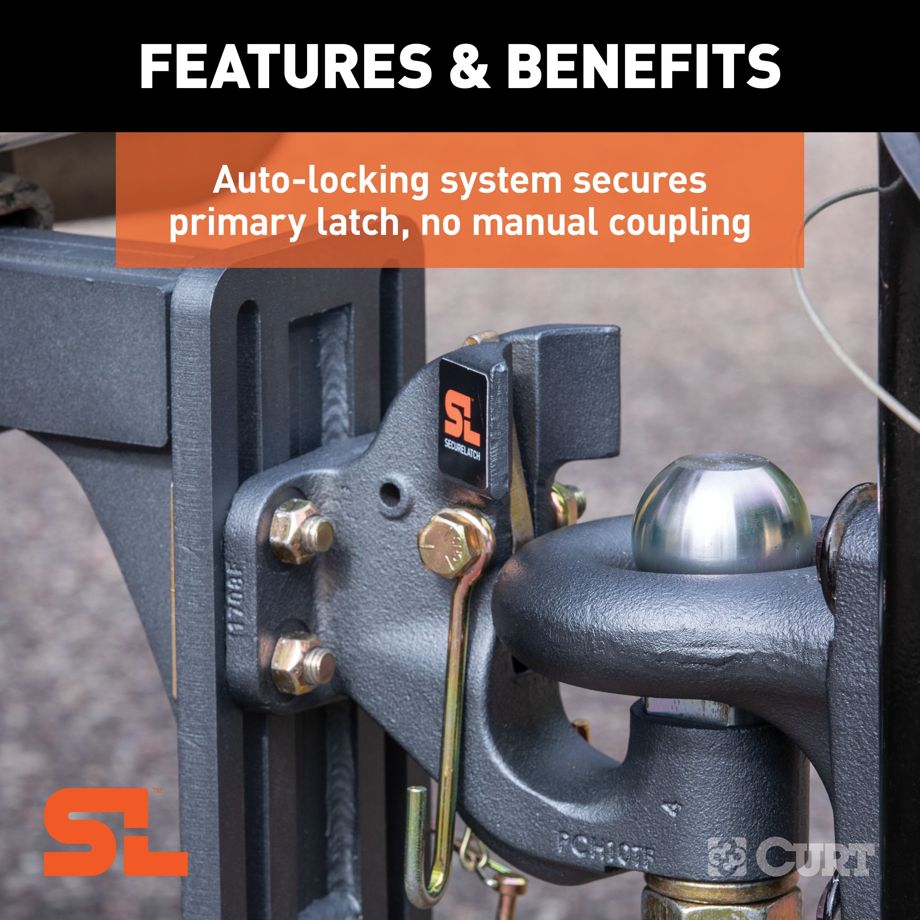 CURT SecureLatch 2-5/16-Inch Ball and Pintle Hitch Hook Combination, 20,000 Pounds, Mount Required Model 48410
