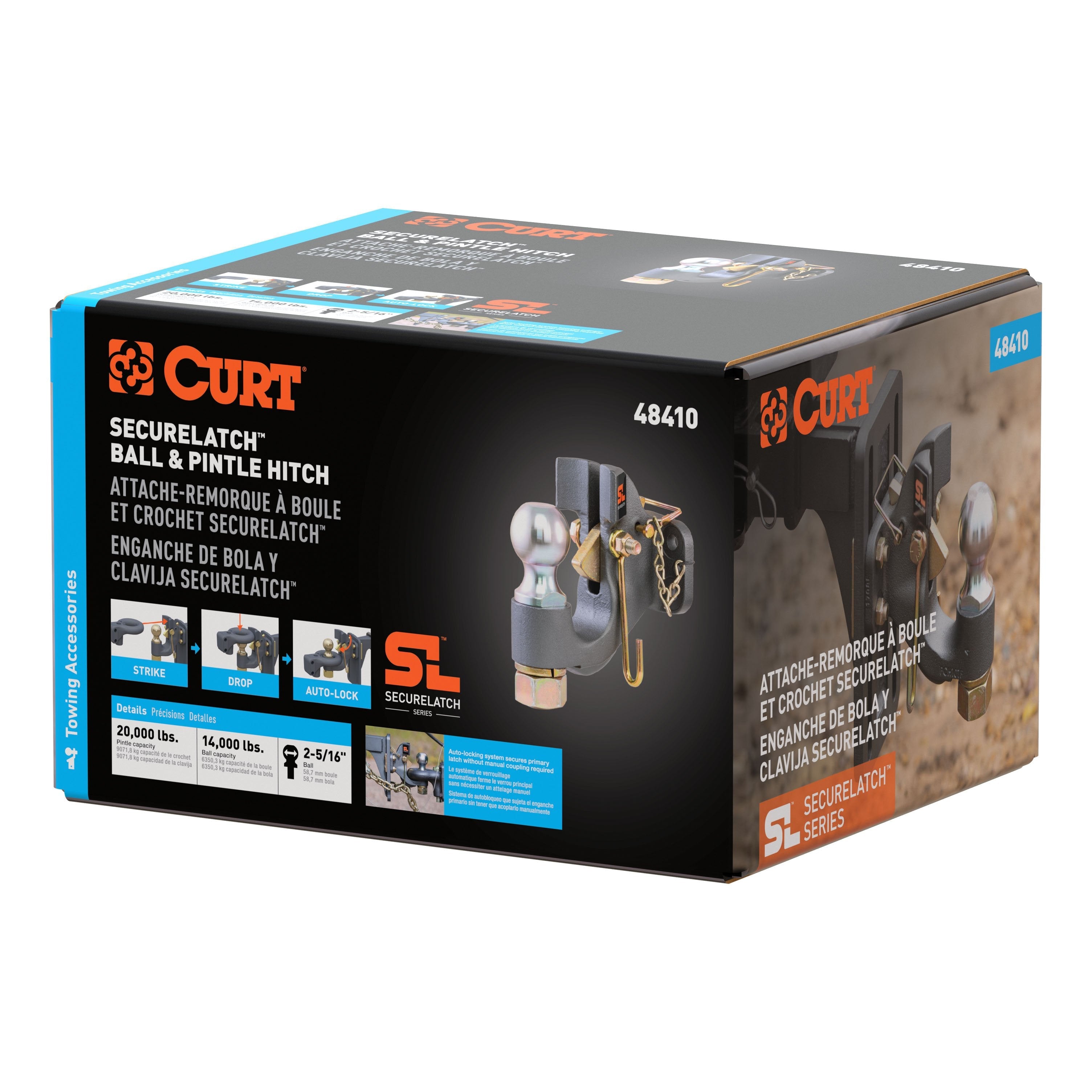 CURT SecureLatch 2-5/16-Inch Ball and Pintle Hitch Hook Combination, 20,000 Pounds, Mount Required Model 48410