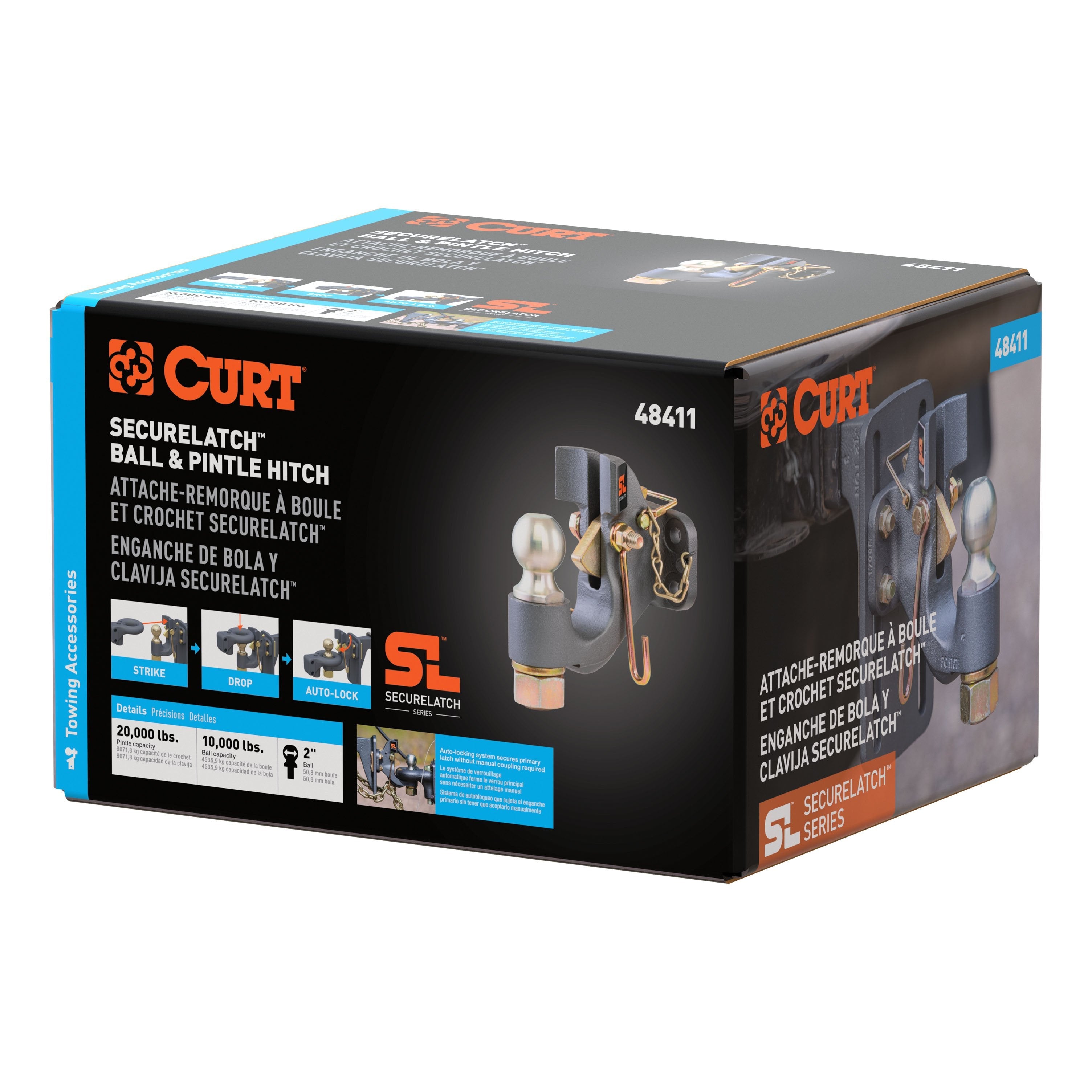 CURT SecureLatch 2-Inch Ball and Pintle Hitch Hook Combination, 20,000 Pounds, Mount Required Model 48411