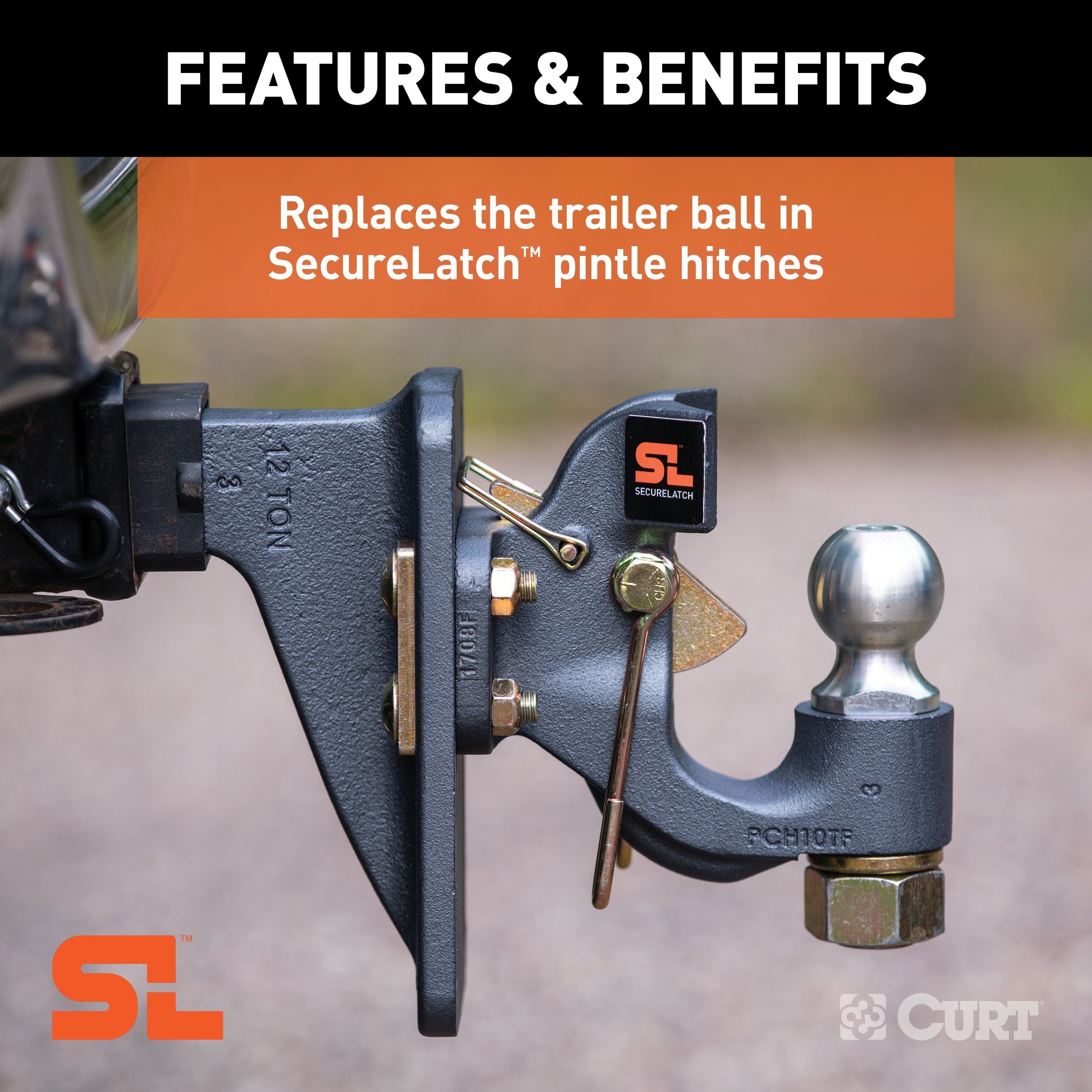 CURT Replacement SecureLatch 2-Inch Pintle Hitch Ball, 10,000, 1-1/4-Inch Shank Diameter Model 48420