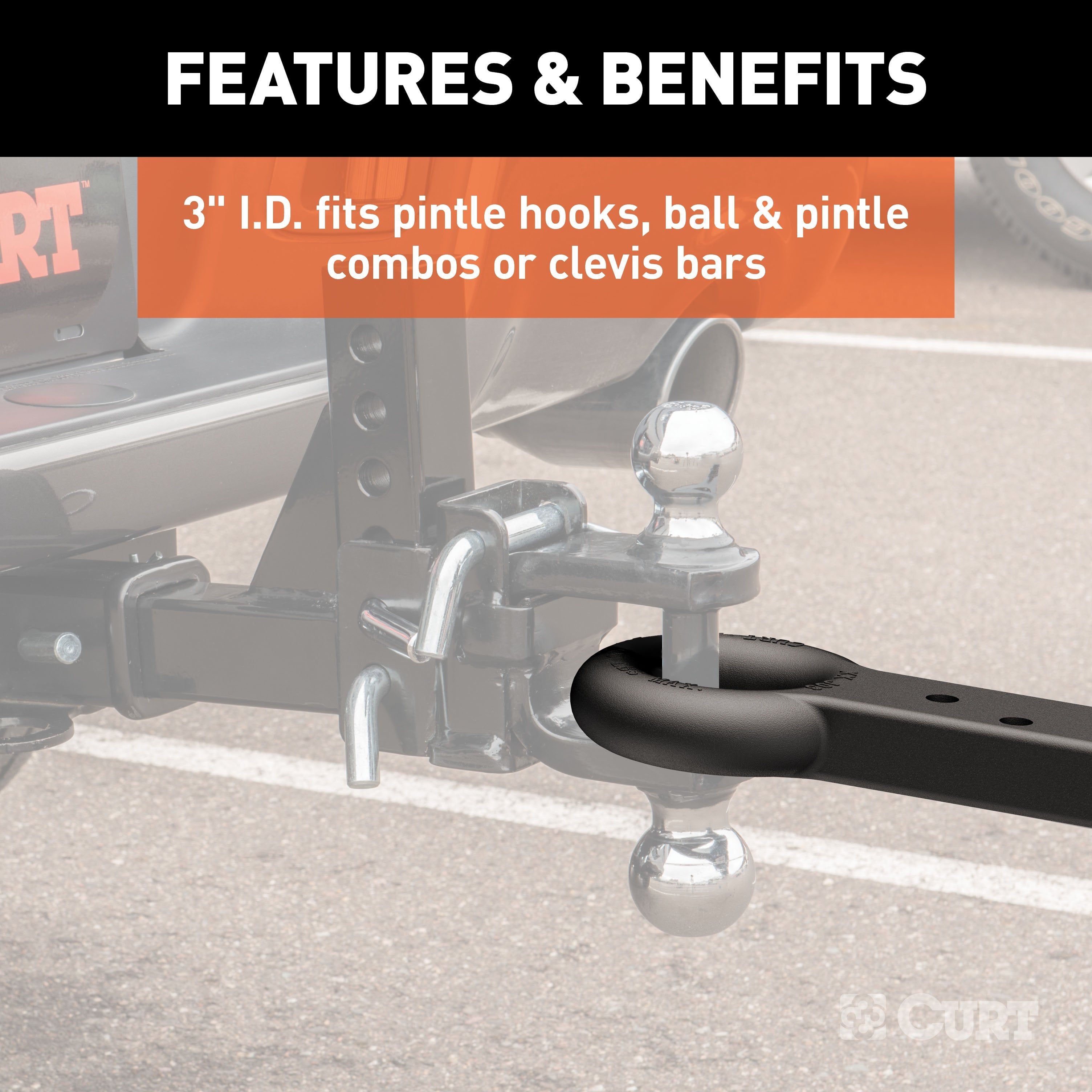 CURT Black Steel Pintle Hitch Lunette Ring 3-Inch ID, 22,000 lbs Model 48510