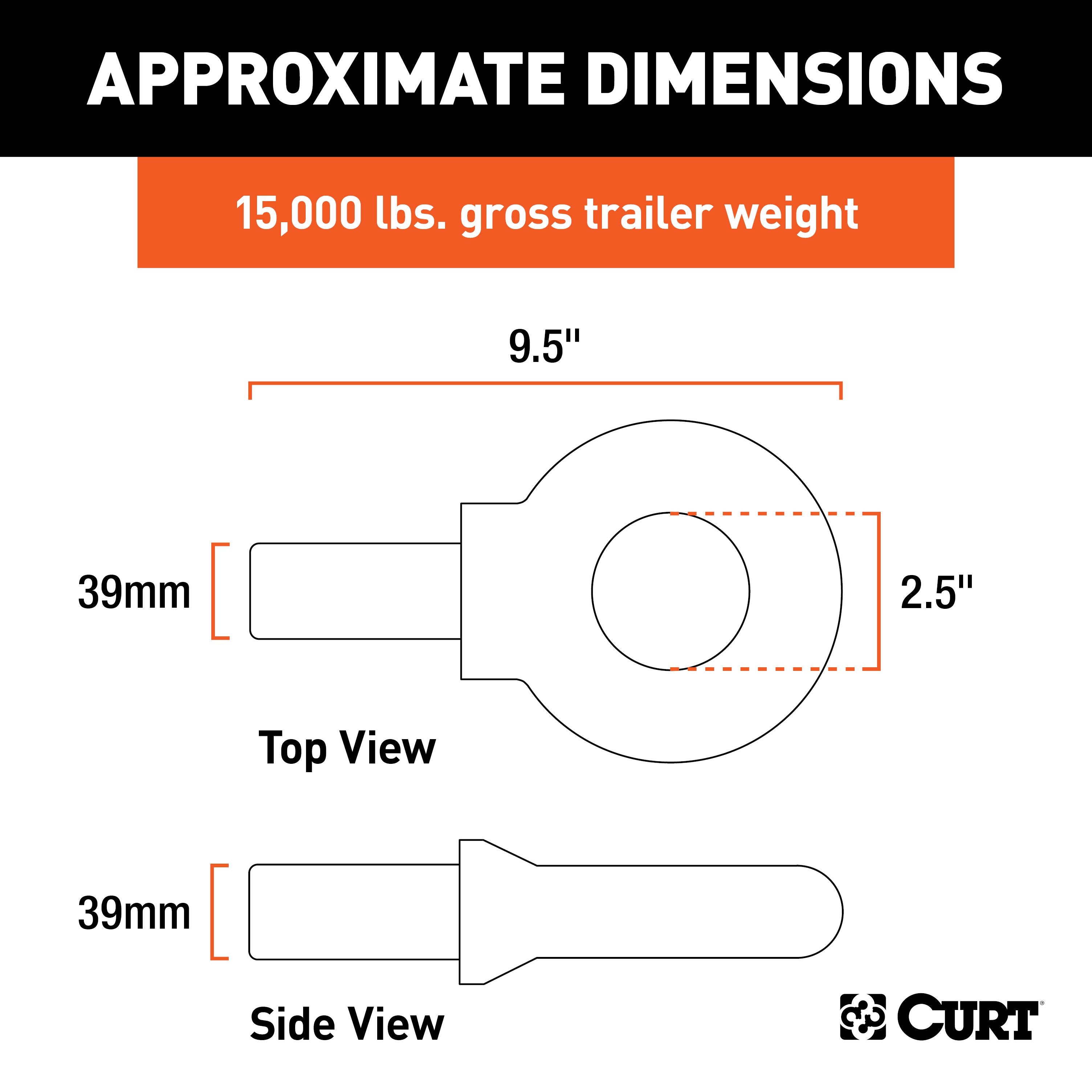 CURT Black Steel Pintle Hitch Lunette Ring with Swivel Castle Nut, 2-1/2-Inch ID, 20,000 lbs Model 48520