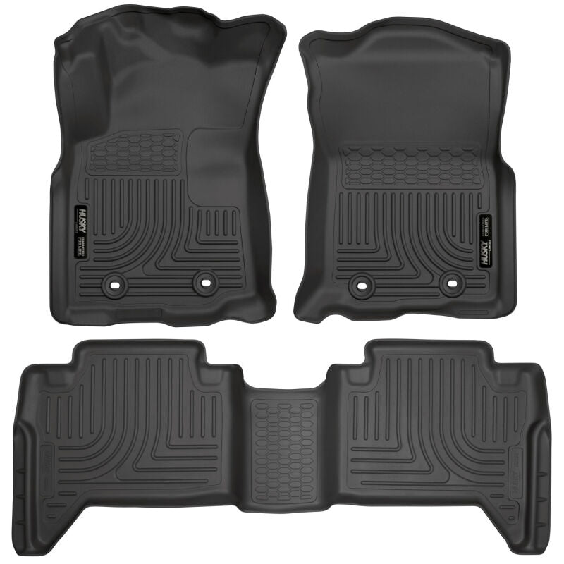 Husky Liners 18-23 Toyota Tacoma (A/T) Double Cab WeatherBeater Front & 2nd Row Floor Liners - Black