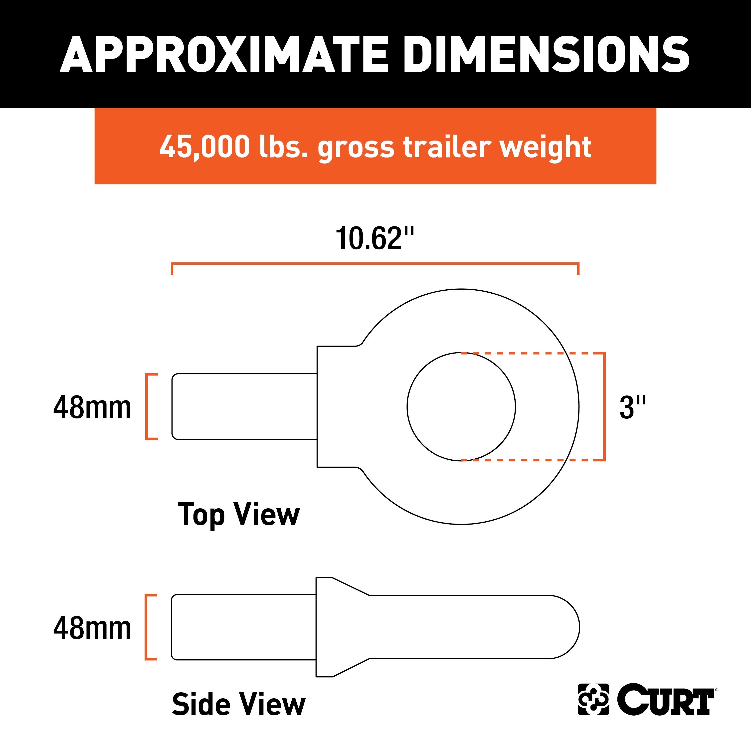 CURT Black Steel Pintle Hitch Lunette Ring with Swivel Castle Nut, 3-Inch ID, 45,000 lbs Model 48530