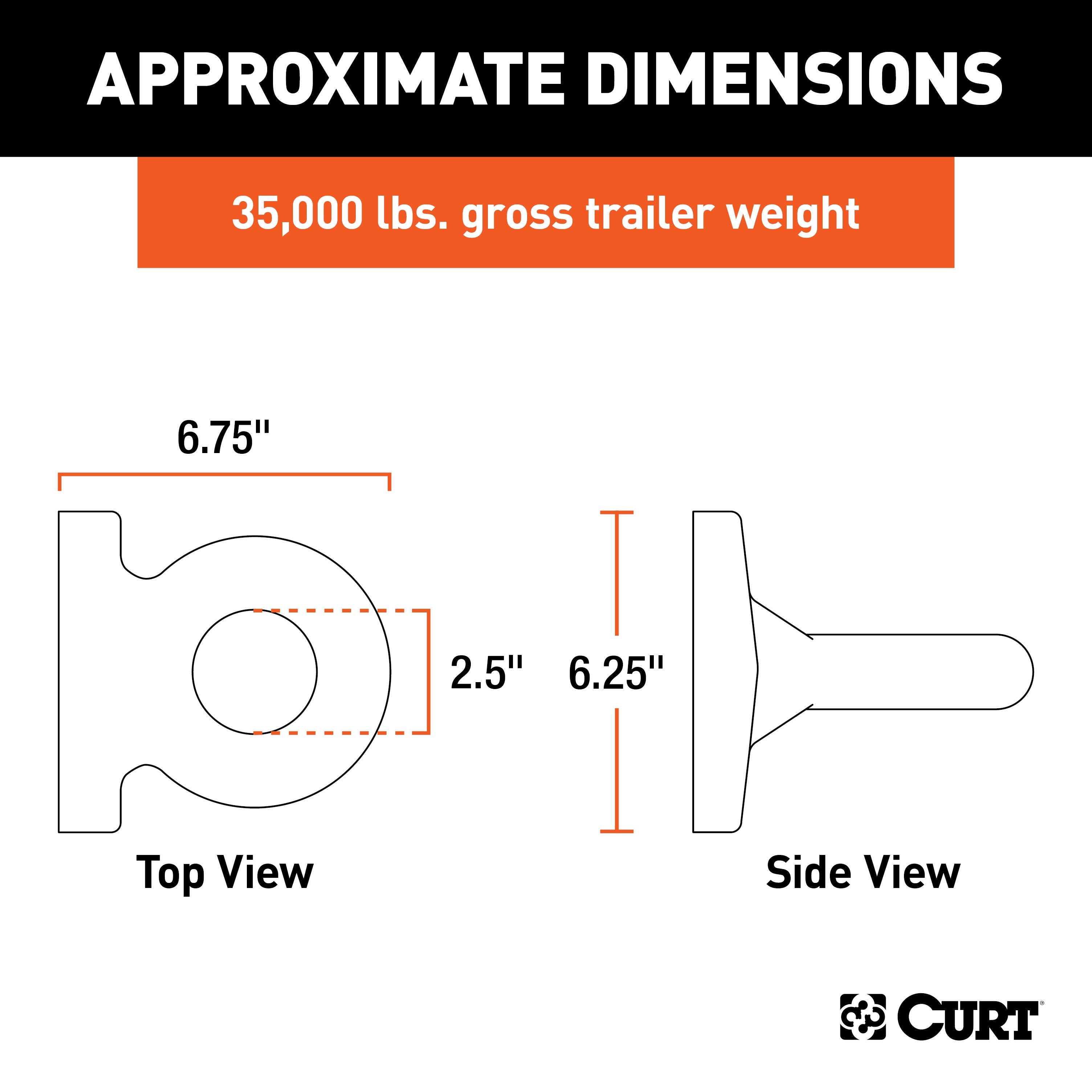 CURT Black Steel Pintle Hitch Lunette Ring 2-1/2-Inch ID, 35,000 lbs, 4-1/2-Inch Bolt Pattern Model 48550