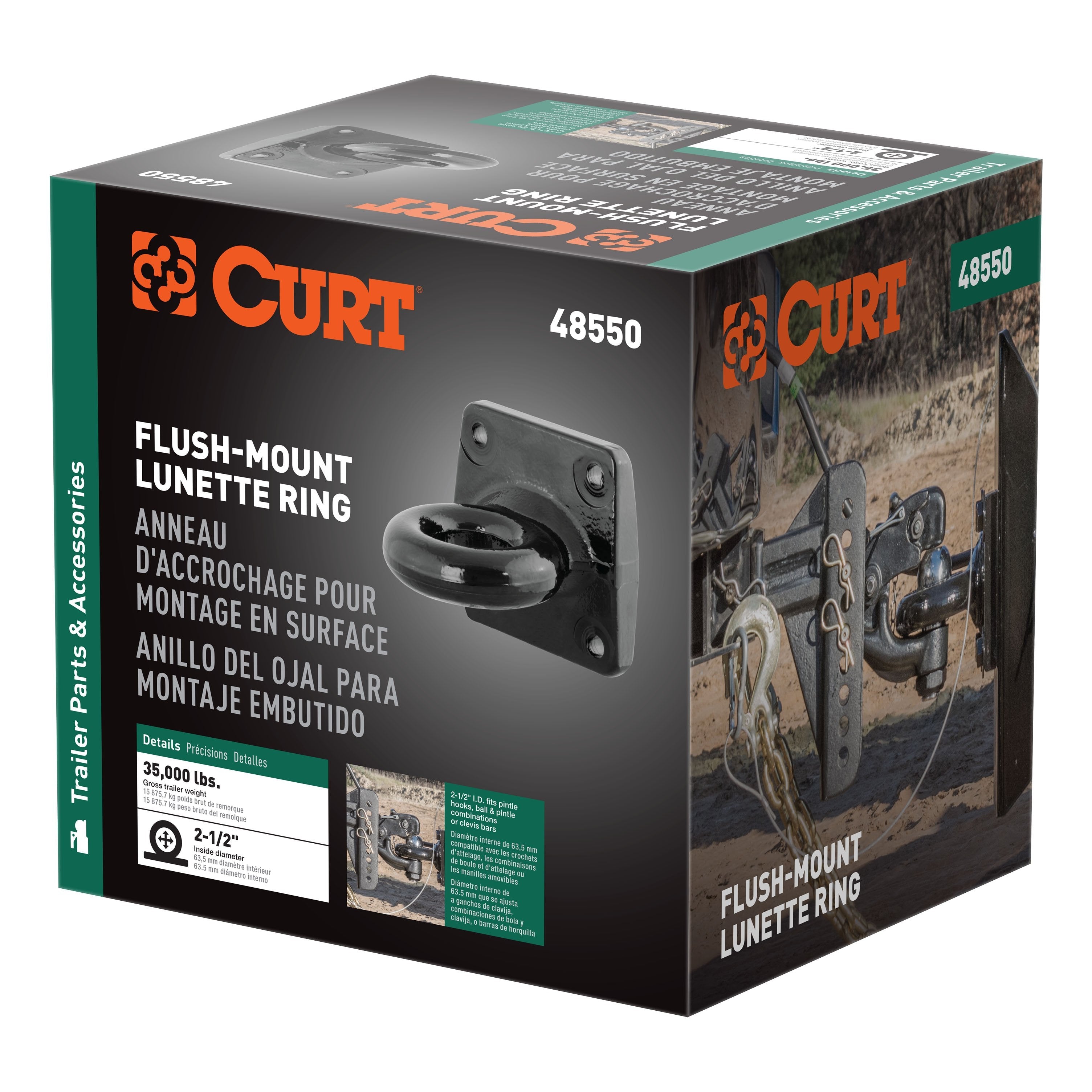 CURT Black Steel Pintle Hitch Lunette Ring 2-1/2-Inch ID, 35,000 lbs, 4-1/2-Inch Bolt Pattern Model 48550