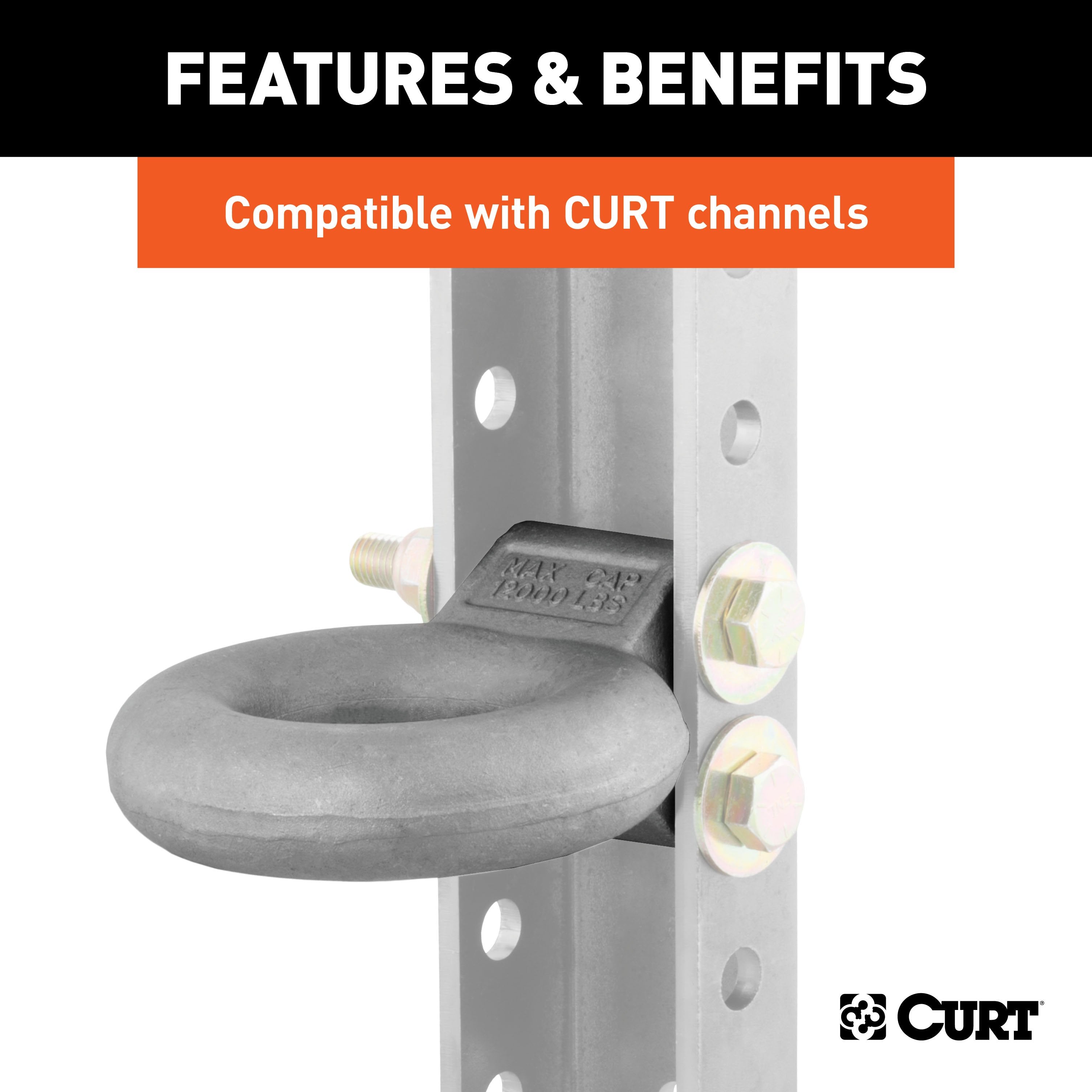 CURT Raw Steel Pintle Hitch Lunette Ring 3-Inch ID, 12,000 lbs, Channel Mount Required Model 48600