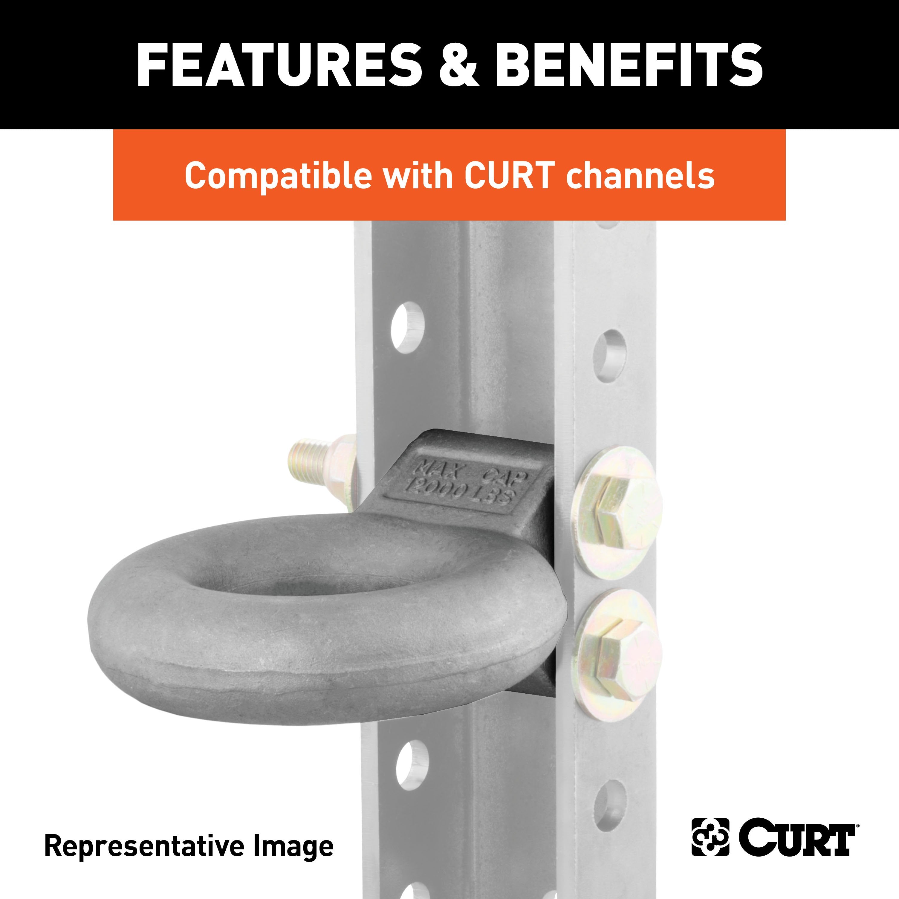 CURT Black Steel Pintle Hitch Lunette Ring 3-Inch ID, 12,000 lbs, Channel Mount Required Model 48601