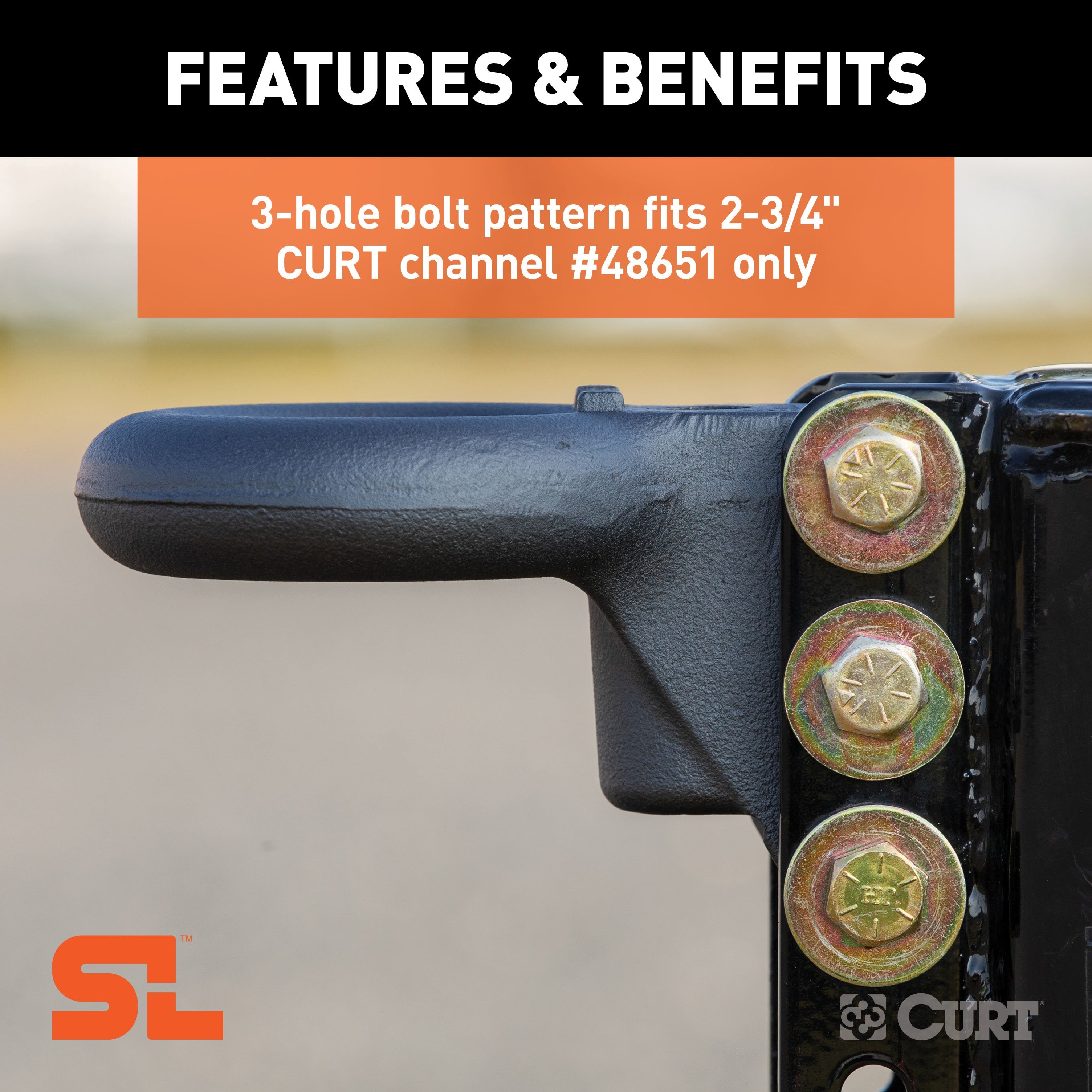 CURT SecureLatch Channel-Style Lunette Ring, 40,000 Pounds, 3-Inch ID Model 48626