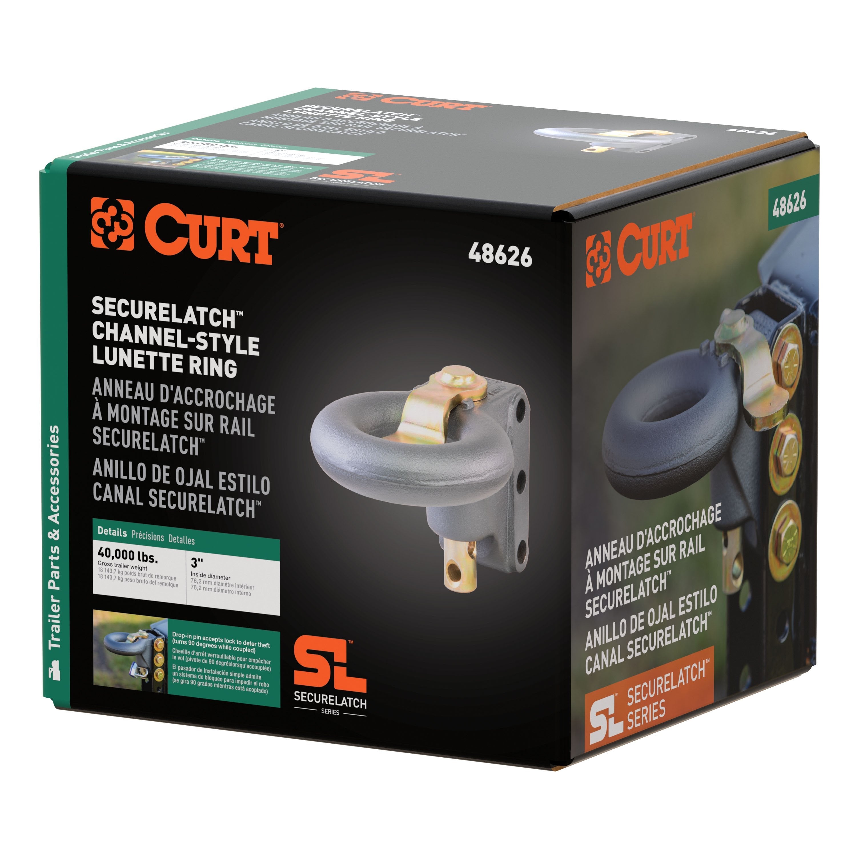 CURT SecureLatch Channel-Style Lunette Ring, 40,000 Pounds, 3-Inch ID Model 48626
