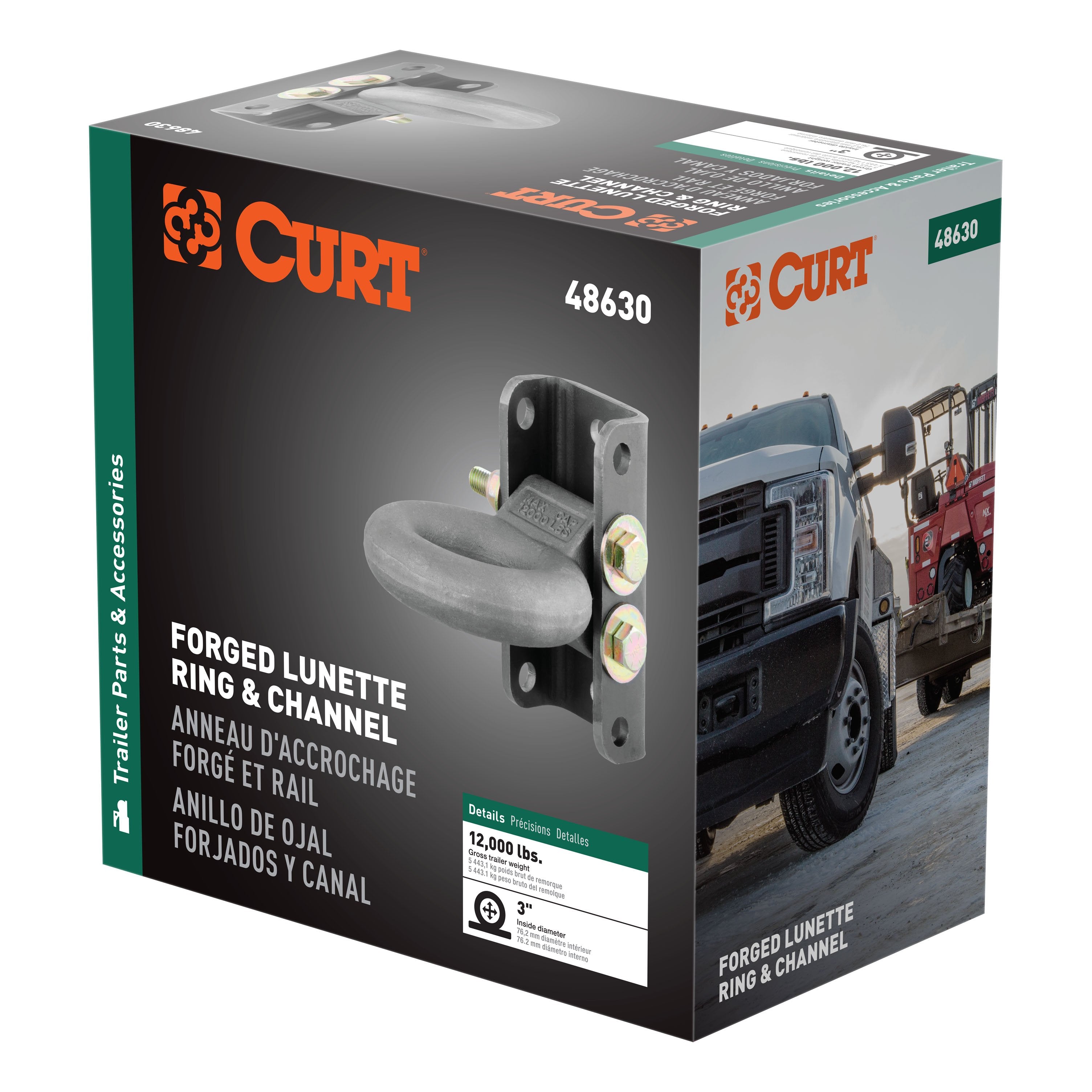 CURT Raw Steel Adjustable Pintle Hitch Lunette Ring 3-In ID, 12,000 lbs, 7-1/2-Inch Channel Height Model 48630