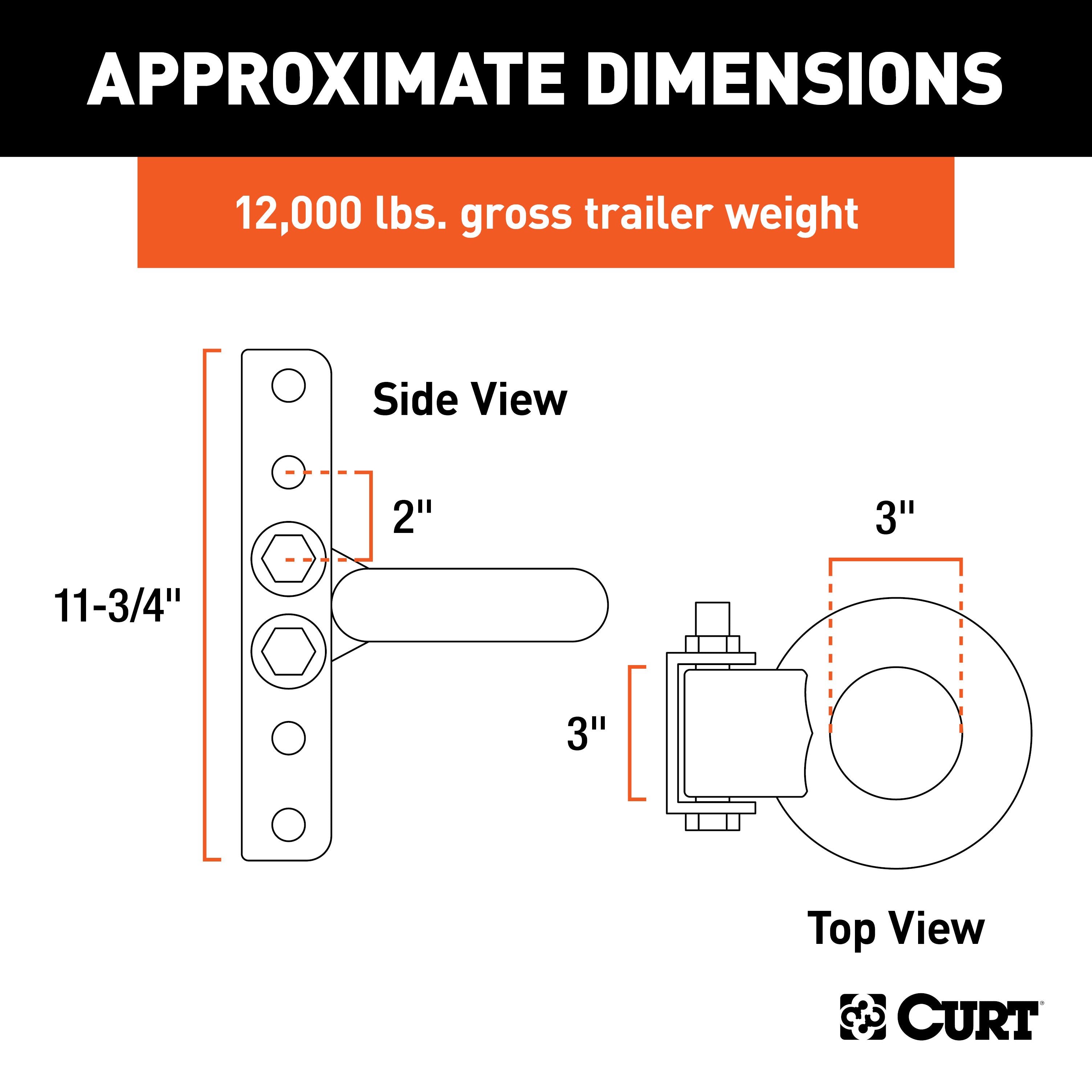 CURT Raw Steel Adjustable Pintle Hitch Lunette Ring 3-In ID, 12,000 lbs, 11-3/4-Inch Channel Height Model 48640