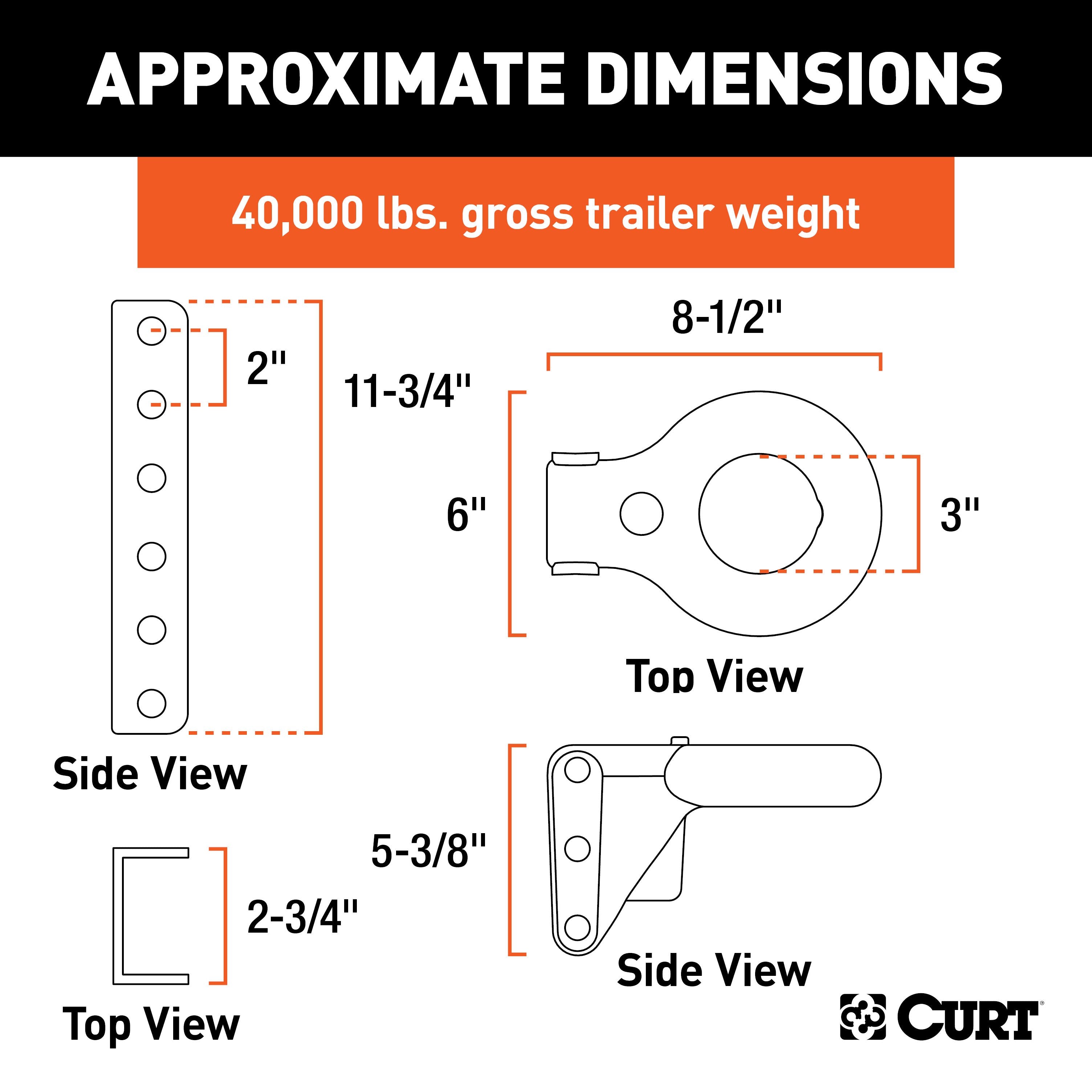 CURT SecureLatch Adjustable Lunette Ring with 11-3/4-Inch Channel 40,000 Pounds, 3-Inch ID Model 48641