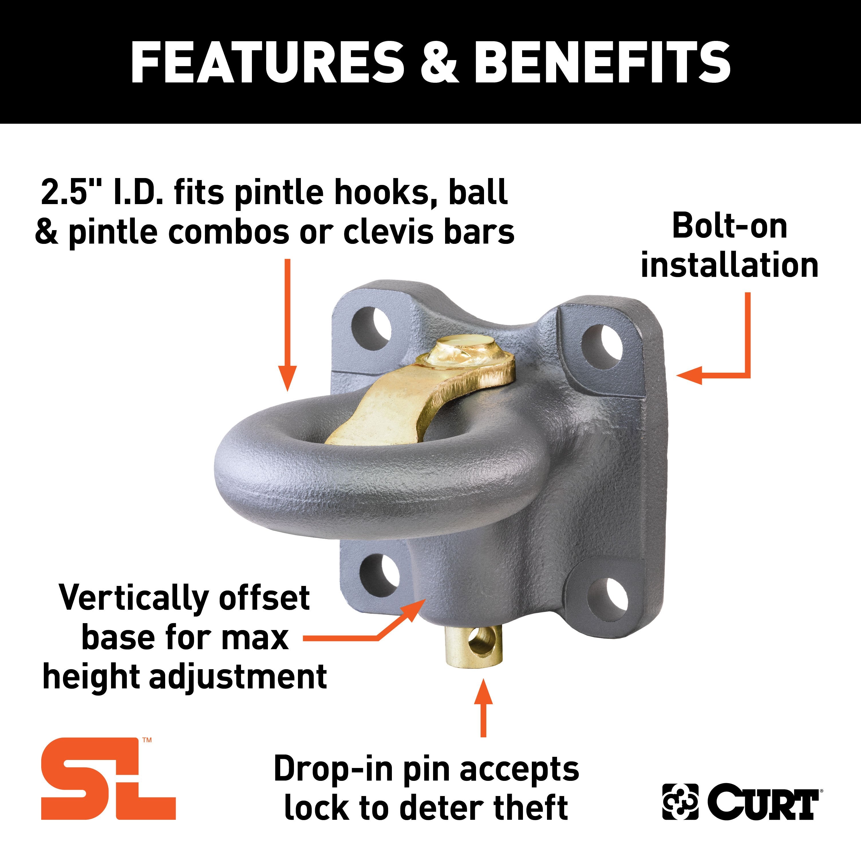 CURT SecureLatch Flush-Mount Lunette Ring, 60,000 lbs, 2-1/2-Inch ID Model 48661