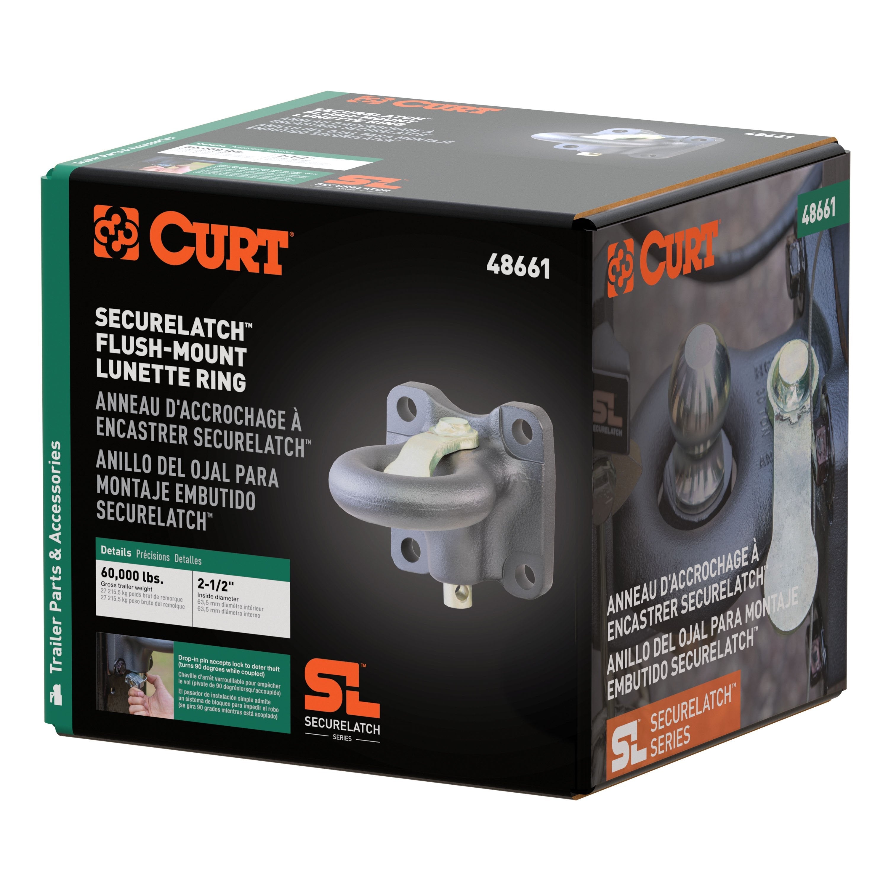 CURT SecureLatch Flush-Mount Lunette Ring, 60,000 lbs, 2-1/2-Inch ID Model 48661