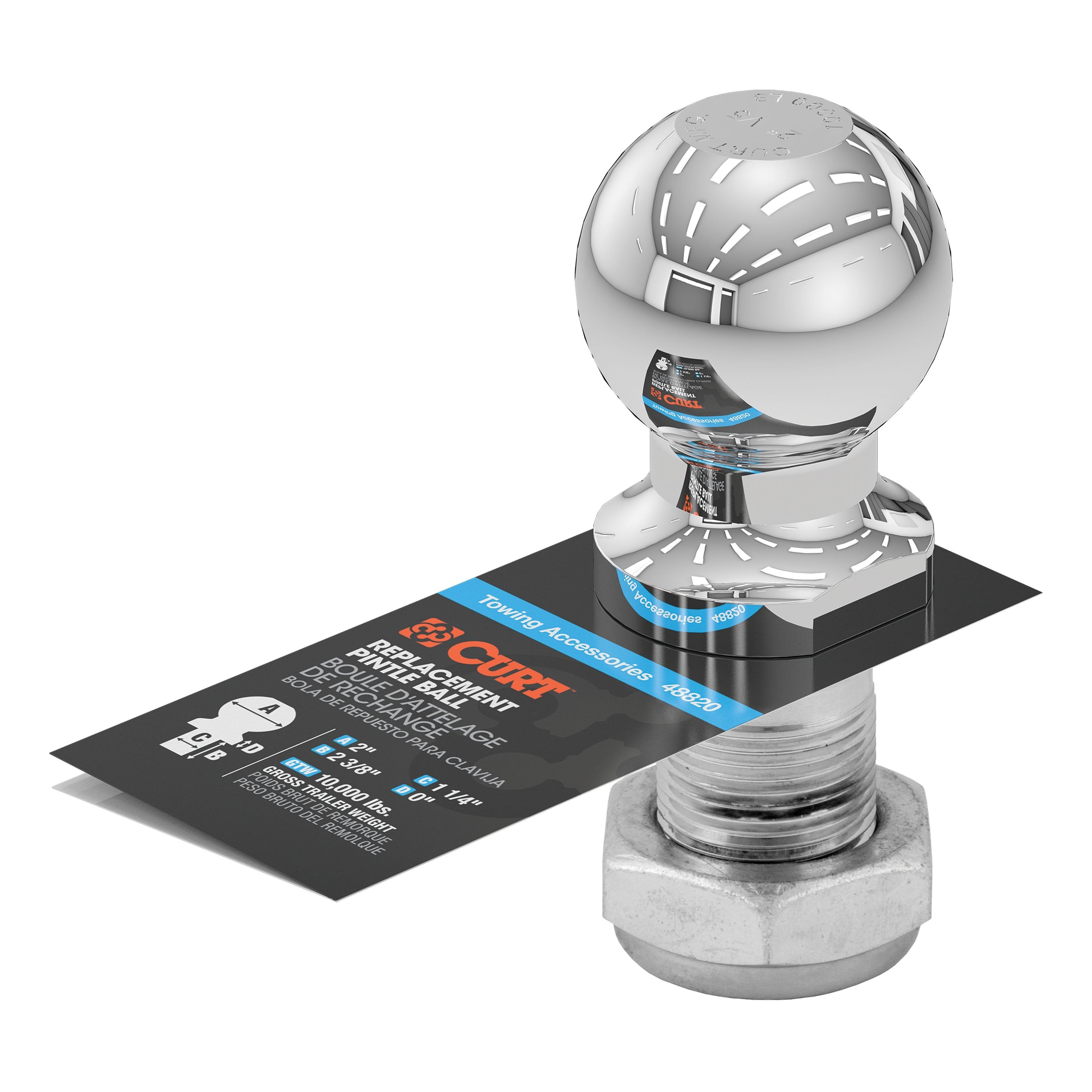 CURT Replacement 2-Inch Pintle Hitch Ball, 10,000 lbs, 1-1/4-Inch Shank Diameter Model 48820