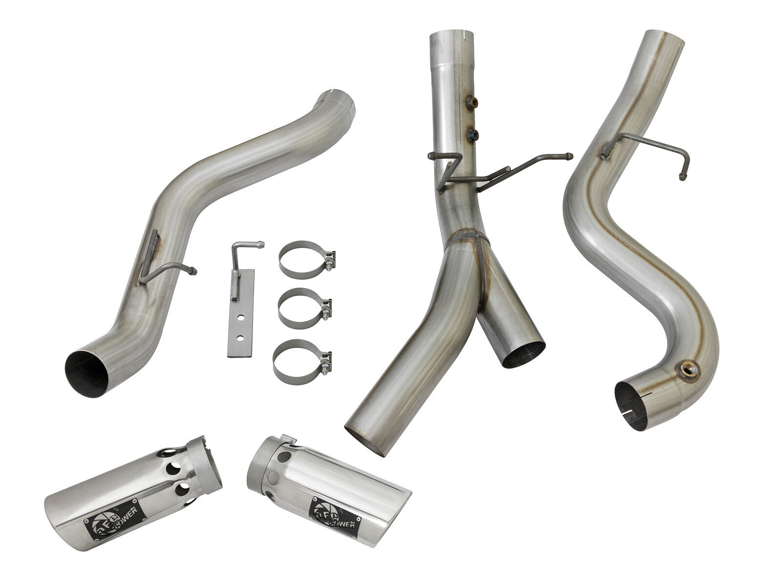 Atlas 4 Inch Aluminized Steel Dpf-Back Exhaust System w/ Polished Tip GM Diesel Trucks 17-19 V8-6.6L (td) L5P Dual Rear Exit Position aFe Power
