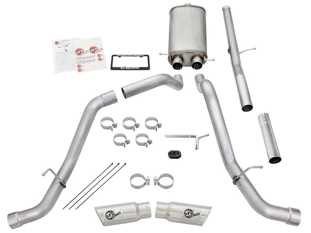 Mach Force-Xp 3 Inch 409 Stainless Steel Cat-Back Exhaust System w/Polished Tip GM Silverado/Sierra 1500 09-18 / Silverado Ld/Sierra Limited 2019 V6-4.3/V8-4.8/5.3L 17 Pounds Per Foot Torque Gain aFe Power