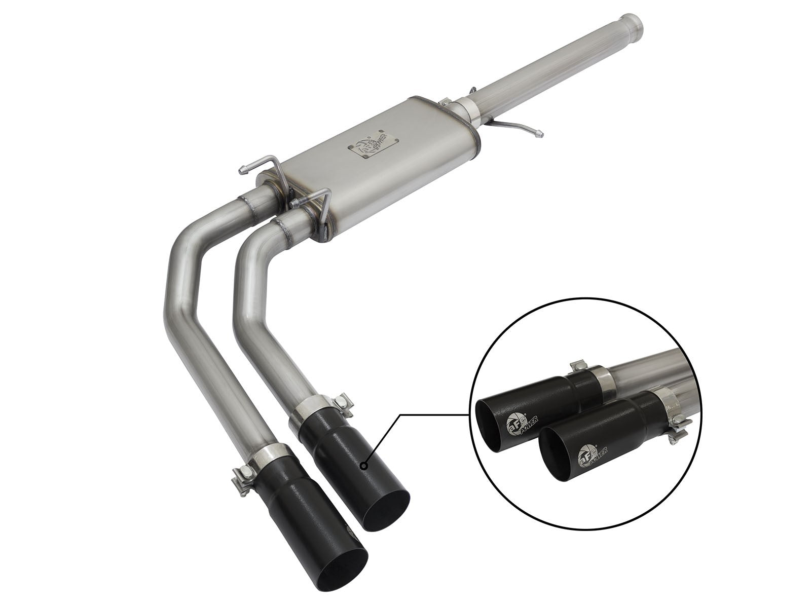 Rebel Series 3 Inch to 2-1/2 Inch 409 Stainless Steel Cat-Back Exhaust w/ Polish Tip Silverado/Sierra 1500 09-18 Crew Cab & Ext Cab V6-4.3/V8-4.8/5.3L aFe Power