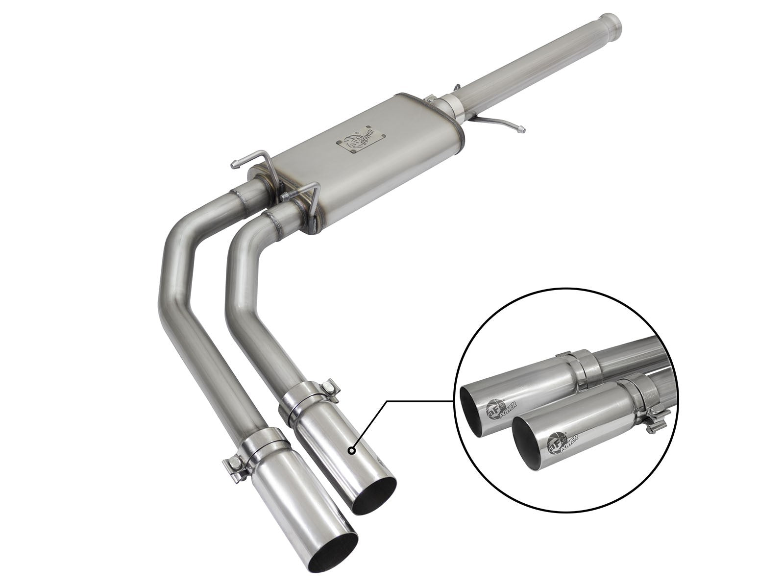 Rebel Series 3 Inch to 2-1/2 Inch 409 Stainless Steel Cat-Back Exhaust w/ Polish Tip Silverado/Sierra 1500 09-18 Crew Cab & Ext Cab V6-4.3/V8-4.8/5.3L aFe Power