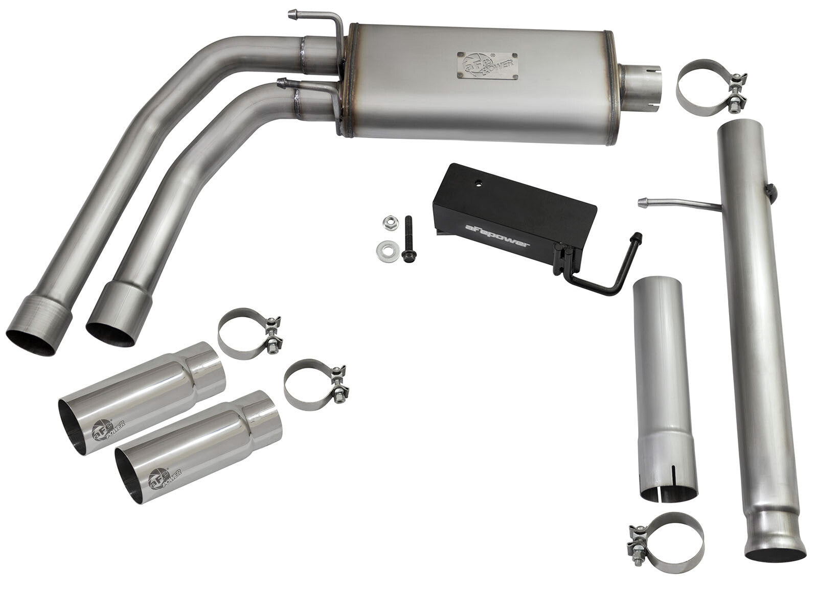 Rebel Series 3 Inch to 2-1/2 Inch 409 Stainless Steel Cat-Back Exhaust w/ Polish Tip Silverado/Sierra 1500 09-18 Crew Cab & Ext Cab V6-4.3/V8-4.8/5.3L aFe Power