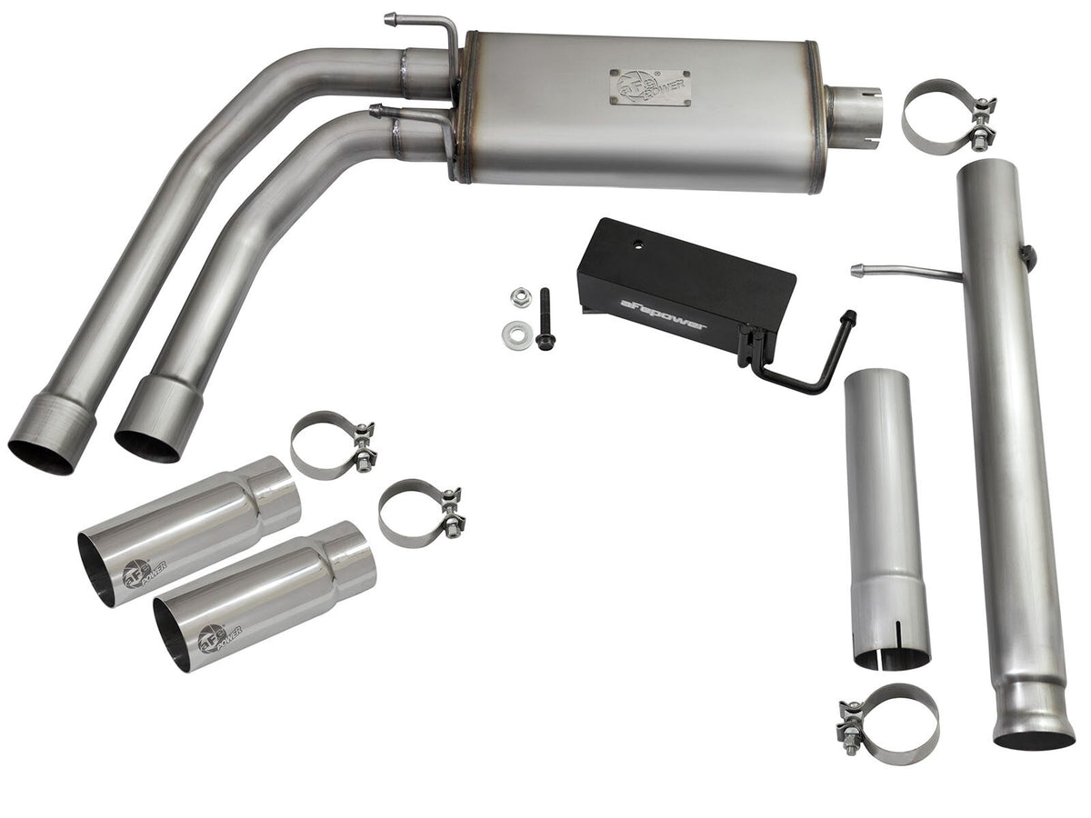 Rebel Series 3 Inch to 2-1/2 Inch 409 Stainless Steel Cat-Back Exhaust w/ Polish Tip Silverado/Sierra 1500 09-18 Crew Cab & Ext Cab V6-4.3/V8-4.8/5.3L aFe Power