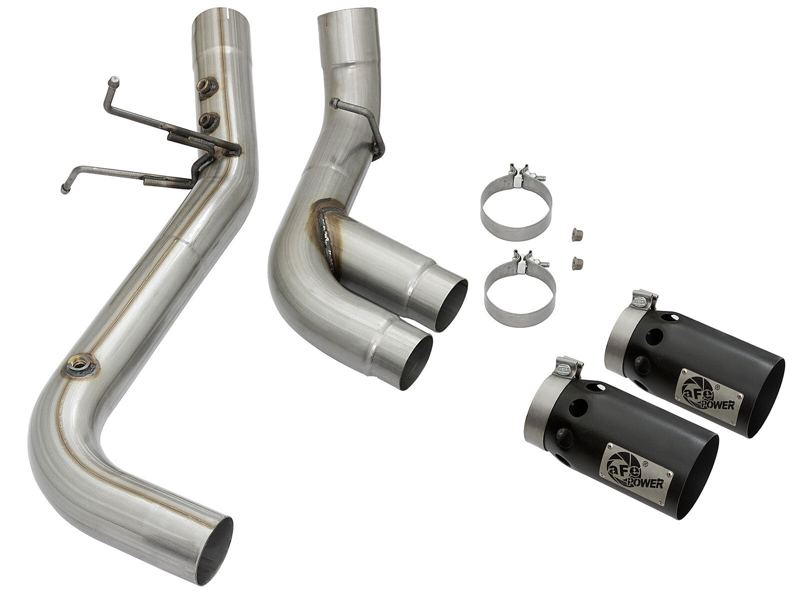 Rebel Xd Series 4 Inch 409 Stainless Steel Dpf-Back Exhaust w/Dual Black Tips GM Diesel Trucks 17-19 V8-6.6L (td) L5P aFe Power