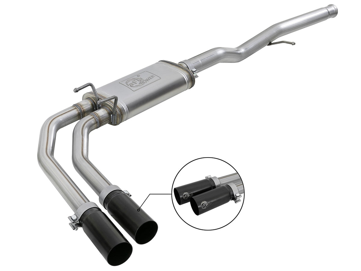 Rebel Series 3 Inch to 2-1/2 Inch 409 Stainless Steel Cat-Back Exhaust w/ Black Tip GM Silverado/Sierra 1500 09-18 / Silverado Ld/Sierra Limited 2019 V6-4.3/V8-4.8/5.3L aFe Power