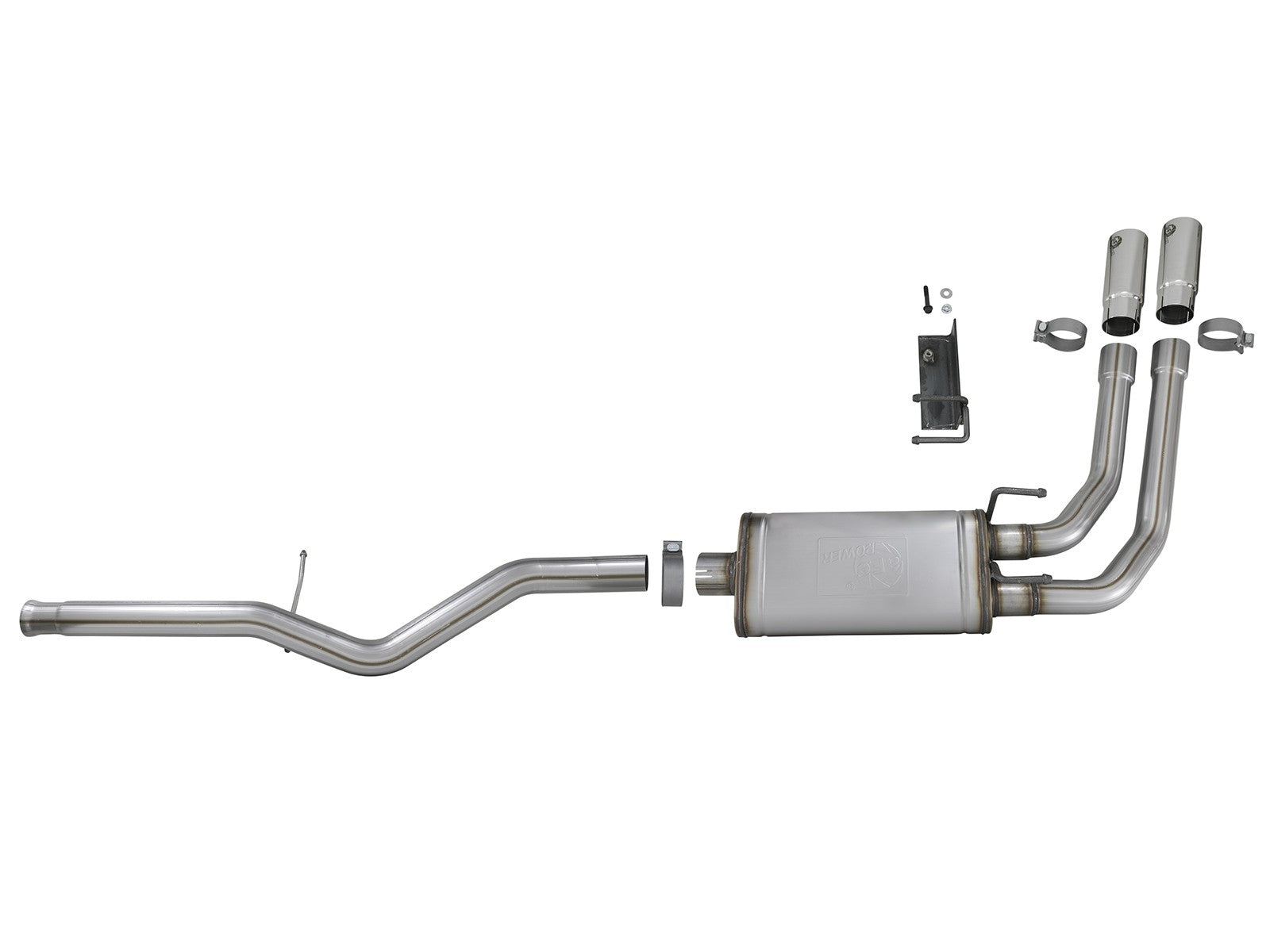 Rebel Series 3 Inch to 2-1/2 Inch 409 Stainless Steel Cat-Back Exhaust w/ Polish Tip Silverado/Sierra 1500 09-18 Crew Cab/Long Bed V6-4.3/V8-4.8/5.3L aFe Power