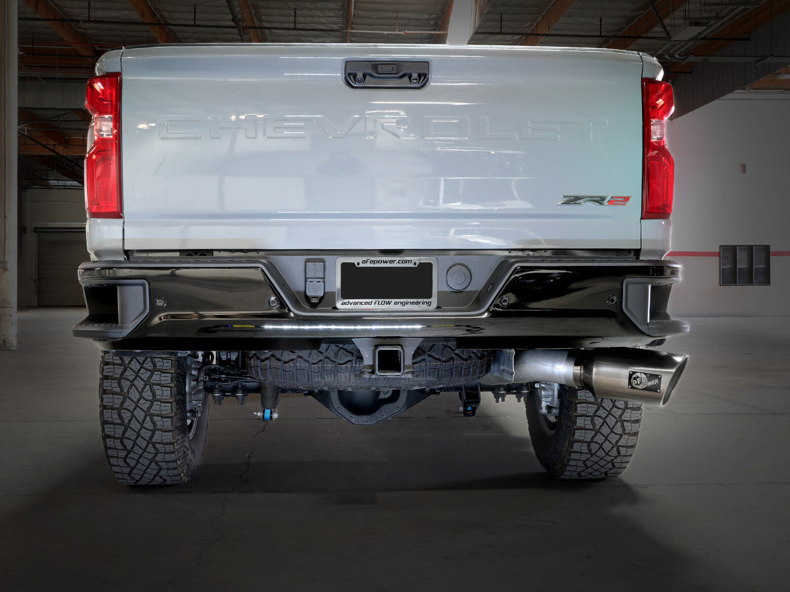 Large Bore-HD 5 Inch 409 Stainless Steel Dpf-Back Exhaust System w/Polished Tip GM Diesel Trucks 24-26 V8-6.6L (td) L5P aFe Power