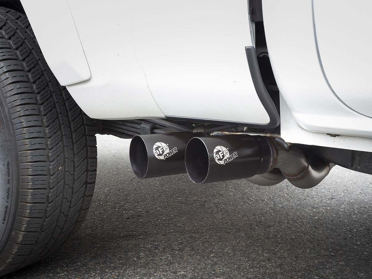Rebel Series 3 Inch Cat-Back Exhaust System w/ Dual Mid-Side Exit Black Tips Toyota Tacoma 16-23 V6-3.5L aFe Power